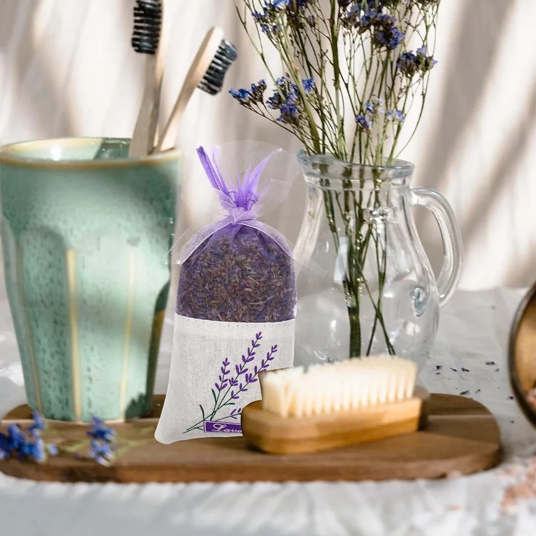 20 Pezzi Sacchetti per Lavanda, Sacchettini per Lavanda Vuoti con Nastri di Filato, Sacchetti Organza Grandi Profumati Lavanda Vuoti Cotone, per Lavanda, Spezie ed Er