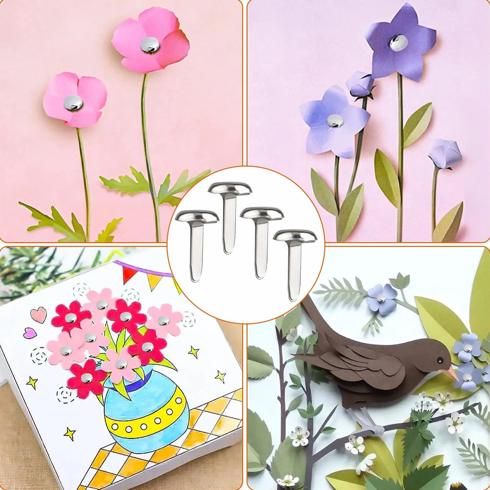 AIEX 600 fascette in metallo parigino in carta tonda fascette in rame spille, per progetti di bricolage, scrapbooking, ufficio, 12 x 8 mm (argento)