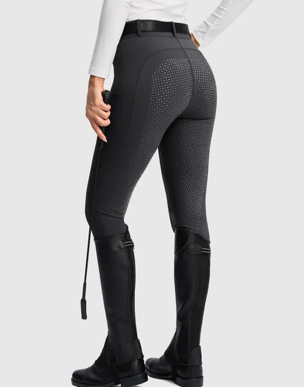 SANTINY Pantaloni da equitazione da donna con seduta intera in silicone tasche con cerniera