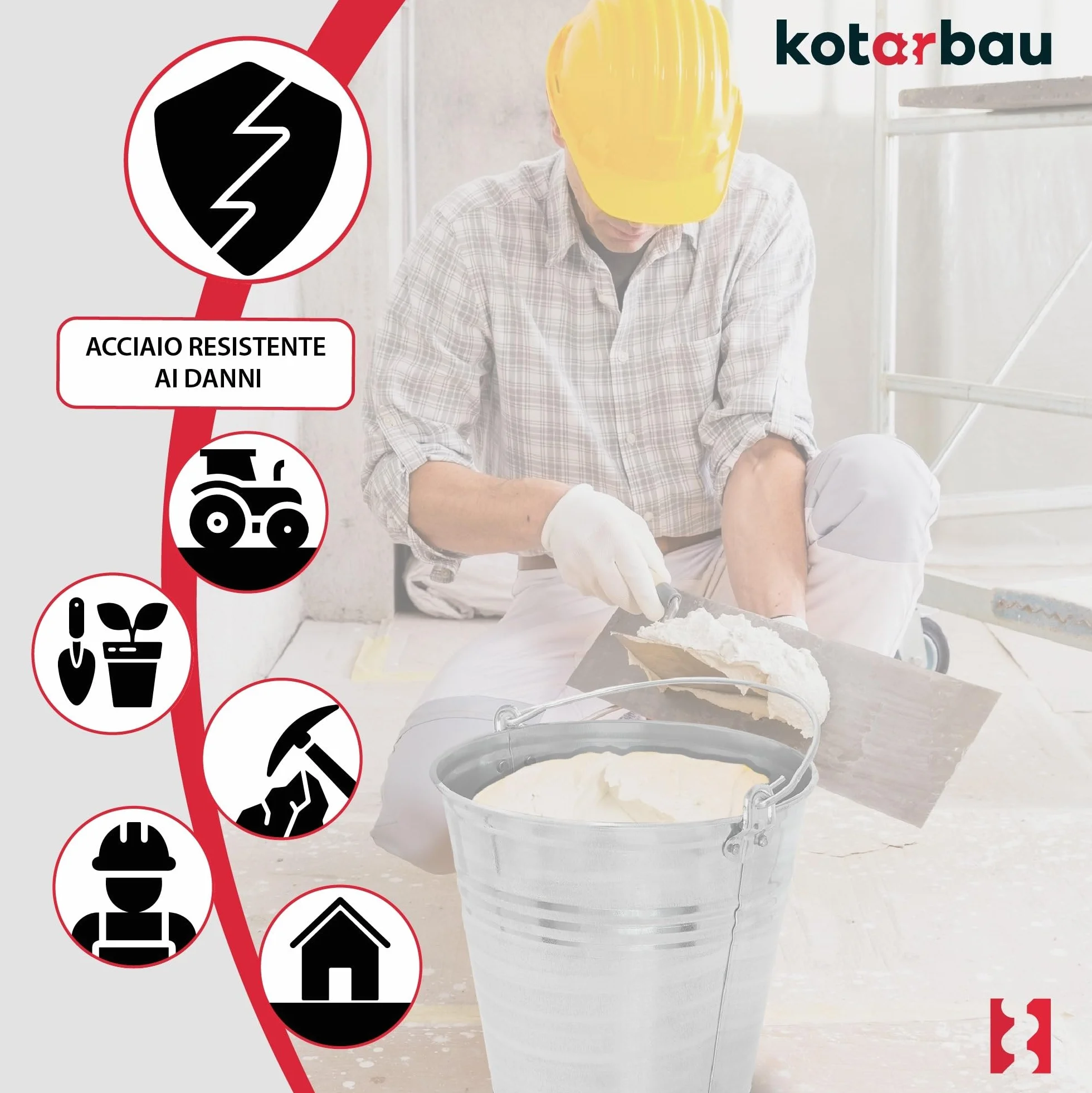 KOTARBAU® Secchio Metallo - Acciaio Zincato - 5 L - Argento - Secchio Muratore - per Cenere - Acqua