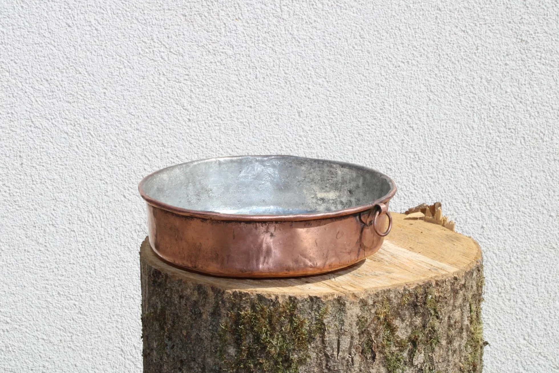 Pentola da Forno Rotonda in Rame, Stagnata all'Interno, Fatta a Mano, Pirofila Tradizionale con Manici ad Anello, per Cottura Professionale (30 cm)