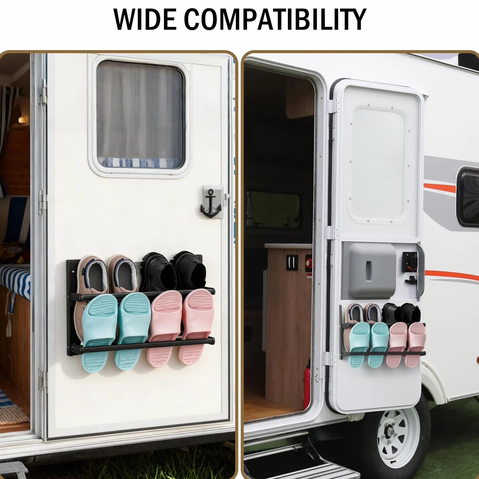 Porta Scarpe da Appendere, Scarpiera Pieghevole in Metallo, Scarpiera da Parete 2 Livelli per 6 Paia, Allungabile 37-67cm, Portascarpe Salvaspazio per porta, Camper, Bagno, Nero