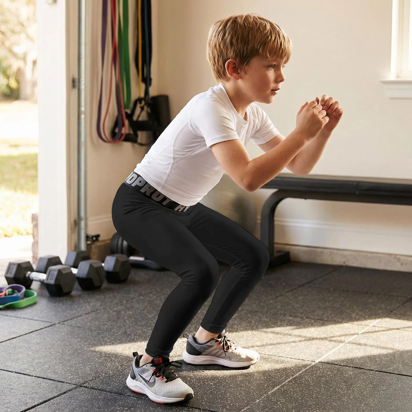 HYCOPROT Ragazzi Pantaloni Termici a Compression Leggings per Bambino Traspirante Sportivo ad Athletic Base Layer Termico Pantaloncino Asciugatura Rapida Pantaloni per Corsa Calcio Pallacanestro