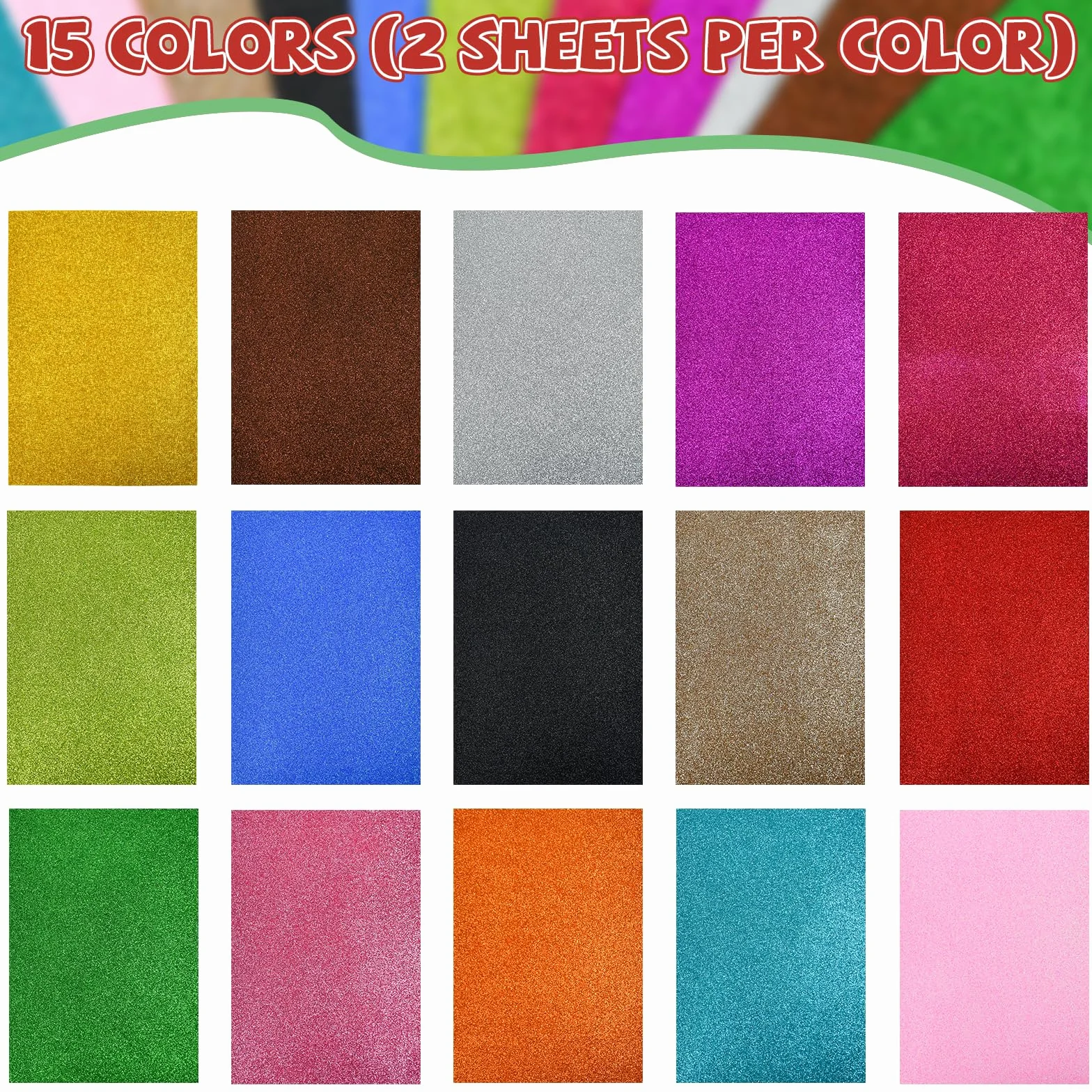 Fogli di Gomma Eva Glitterata 2 mm A4 Carta Colorata per Scrapbooking