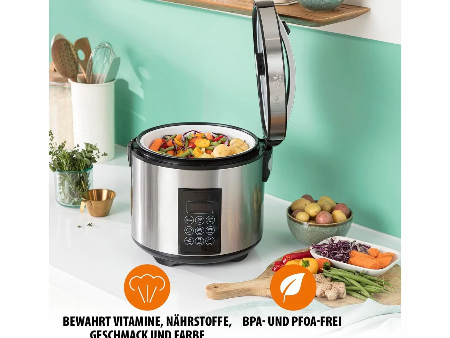 Tristar Cuociriso E Vaporiera XL 2,2 L 7 Programmi Pannello Digitale Timer BPA Free RK-6138