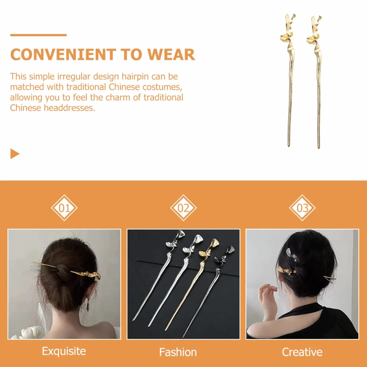 POPETPOP Hair Stick 2 Pezzi Lega di Zinco Oro Accessorio Chioma Donna Vintage Elegante Resistente Banchetto Matrimonio