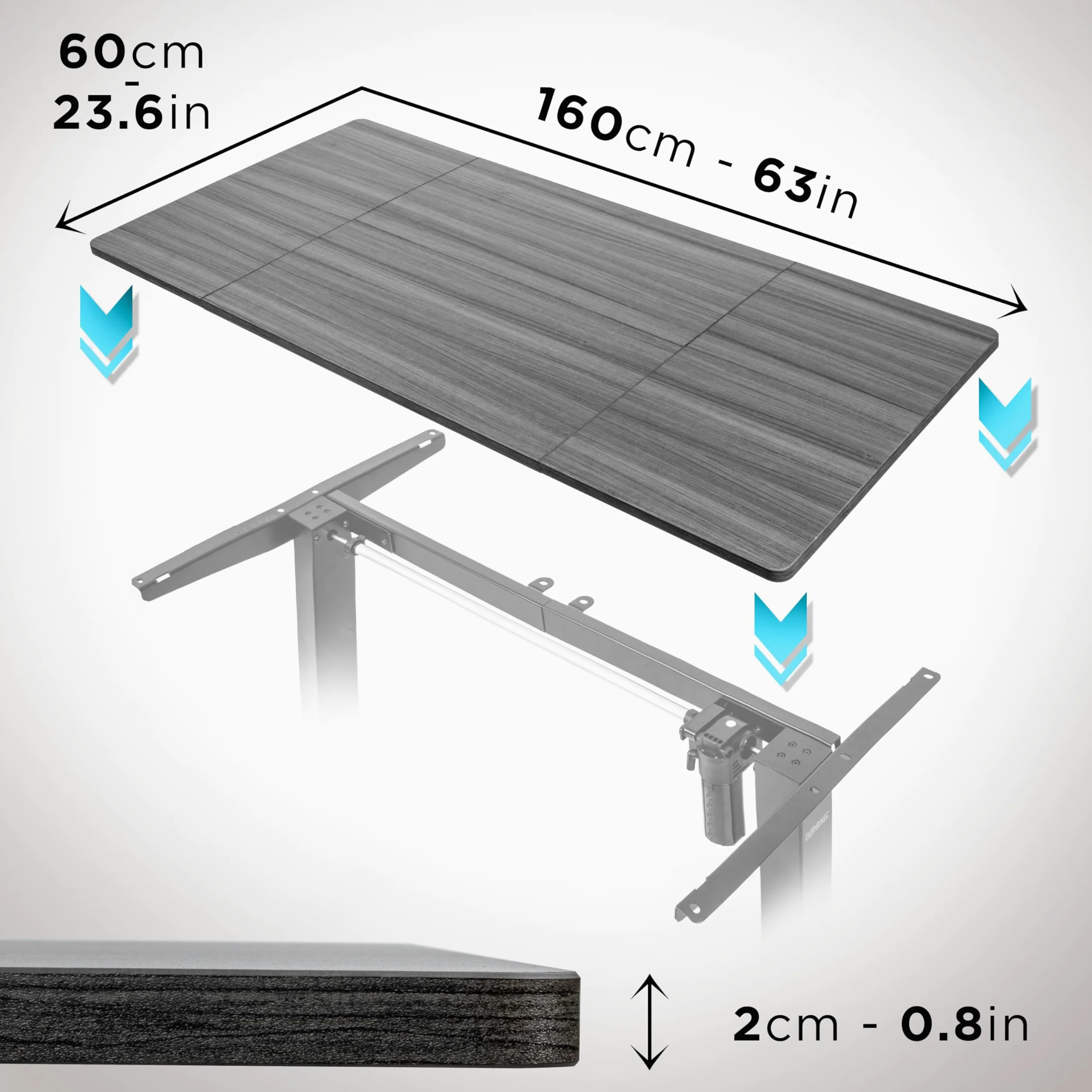 Duronic TT160 GY Superficie per scrivania Sit-Stand 160 x 60 x 2 cm | Compatibile con la maggior parte delle strutture sit-stand | Ideale per la postazione di lavoro domestica o in ufficio | Look industriale, facile manutenzione, MDF robusto, area multita