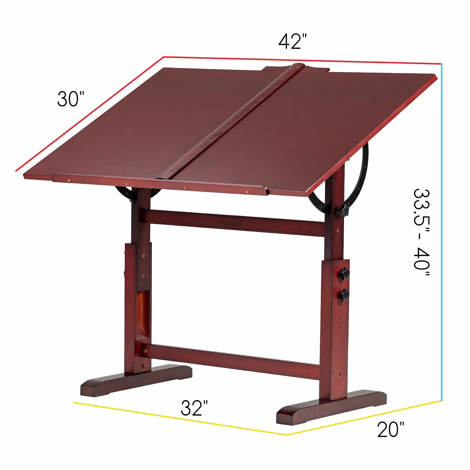MEEDEN Tavolo da disegno extra large in legno, tavolo da disegno per artisti con altezza regolabile, inclinabile e con righello quadrato a T, tavolo da studio per pittura e scrittura artistica, colore