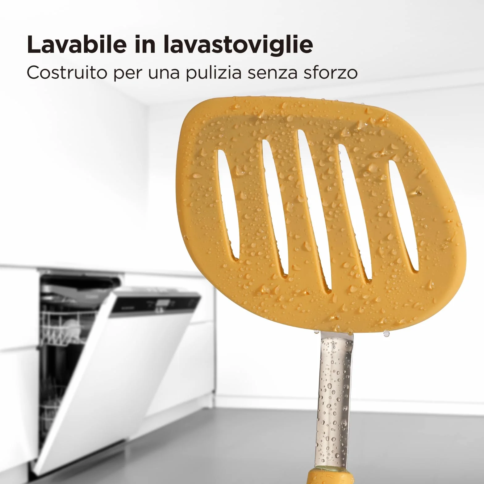 Spatola per pancake in silicone platinico Kitchen Mama WALTZGRIP resistente al calore acciaio inossidabile Giallo
