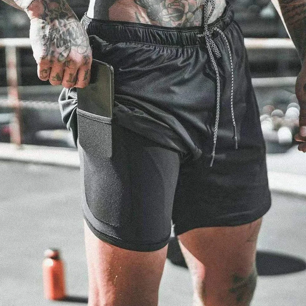 Pantaloncini Sportivi da Uomo 2 in 1 Asciugatura Veloce Jogging Shorts Fitness Allenamento