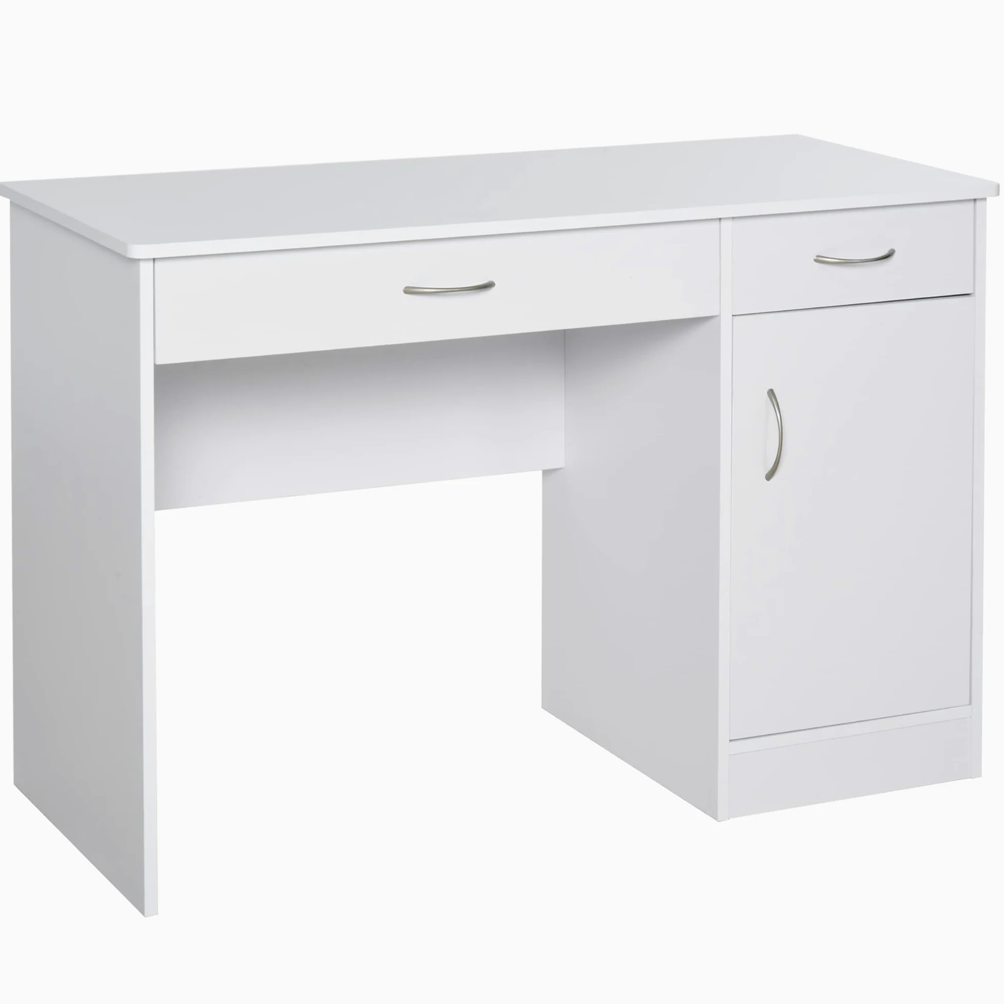 HOMCOM Scrivania Moderna per PC e Computer con 2 Cassetti e 1 Armadietto, Scrivania con Libreria Salvaspazio per Ufficio o Camera in Legno, Bianco