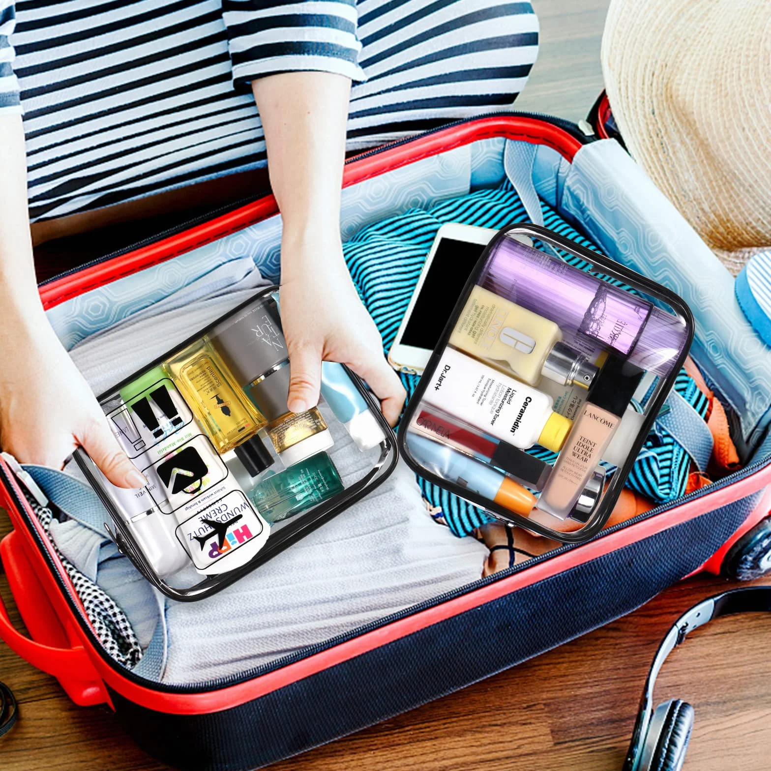 Oderra 2 Borse da Valigia Trasparente, TSA Beauty Case da Viaggio, con Zip, Buste Trasparenti per Cosmetici, Donna/Uomo