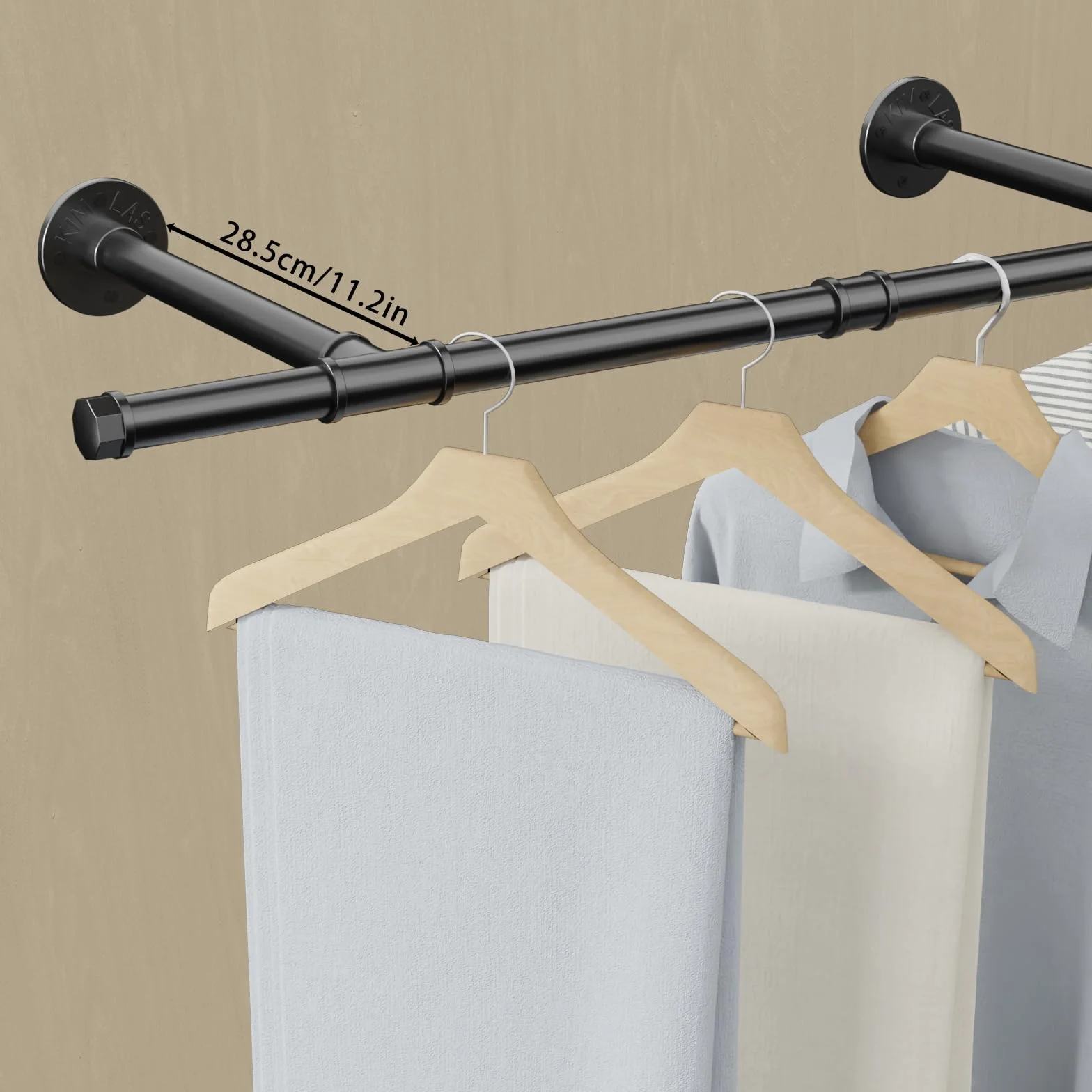 Barra Appendiabiti da Parete, Attaccapanni da Muro per Tubo Industriale 90 cm, Porta Abiti da Camera in Metallo Resistente per Balconi e Camere da Letto, 1 Pezzo, Nero