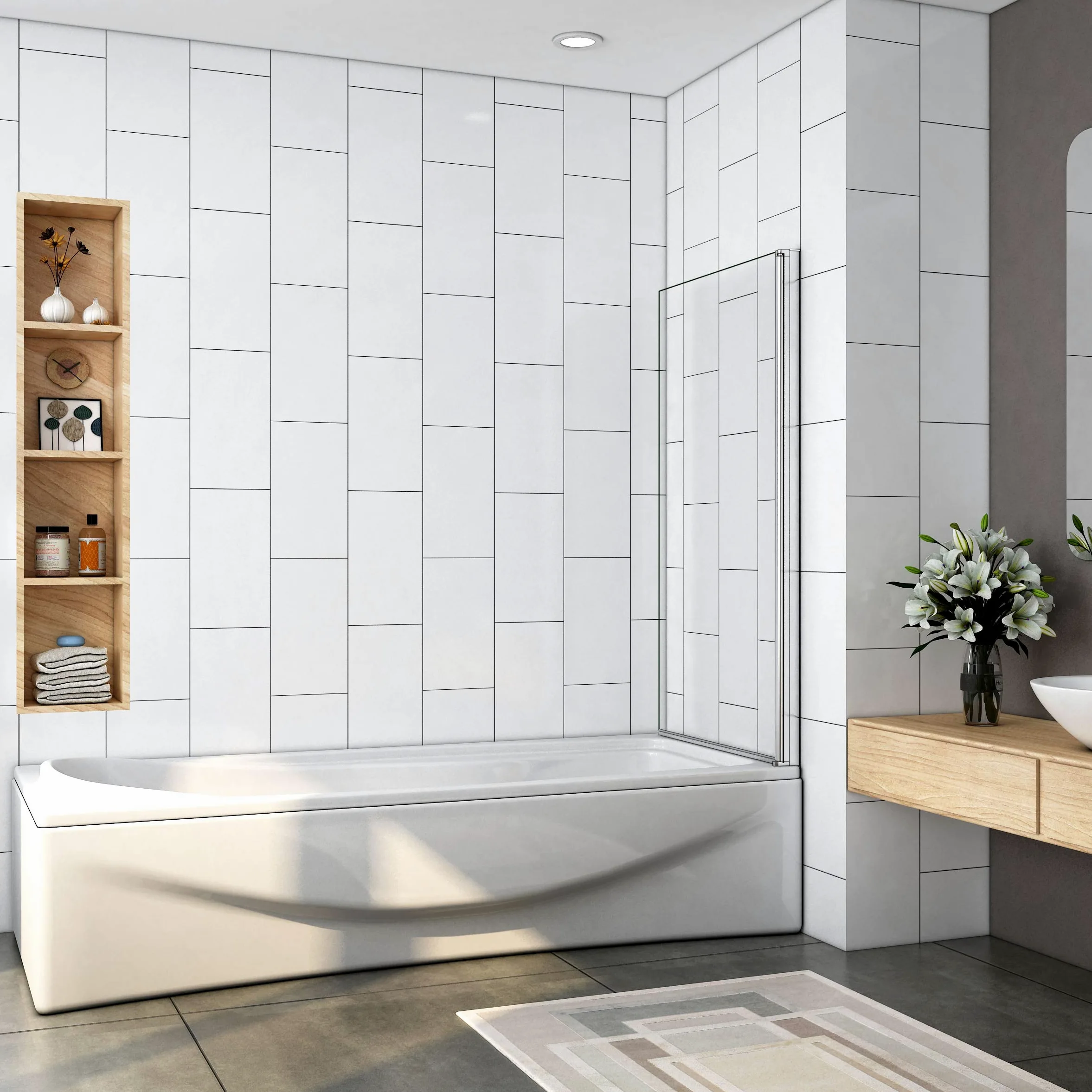 Parete Per Vasca Anta singola 80x140cm Sopravasca da Bagno in Vetro Temperato Trasparente 6 mm con telaio cromo lucido