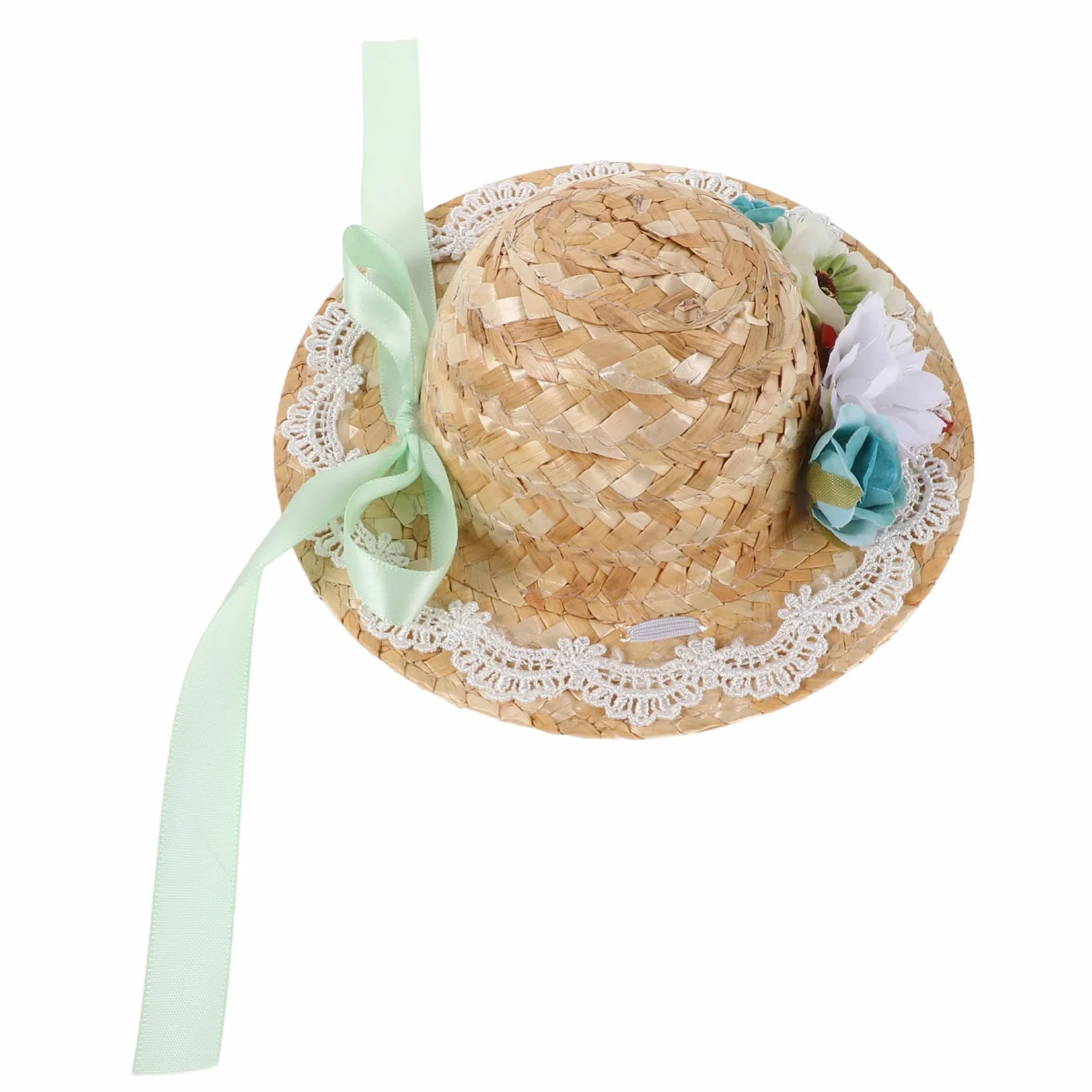 Holibanna Mini Cappello di Paglia per Bambole con Fiocco Verde Mini Cappellino Intrecciato per Decorazioni Diy e Feste Tema Boho