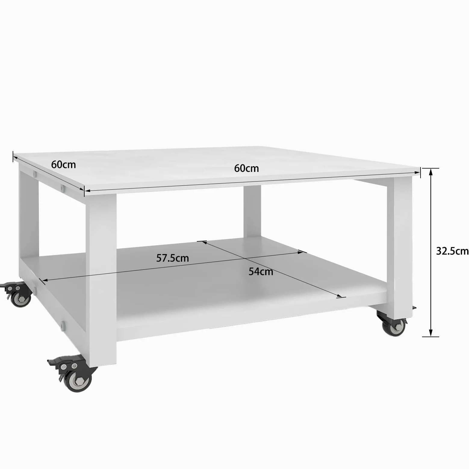 PUNCIA Supporto per Stampante a 2 Livelli Mobili per Stampanti 60x60x32,5CM Tavolo Scorrevole Gravosi Carrello Mobile Sotto il Tavolo con Rotelle Ripiano di Stoccaggio per Ufficio e Casa (Bianco)
