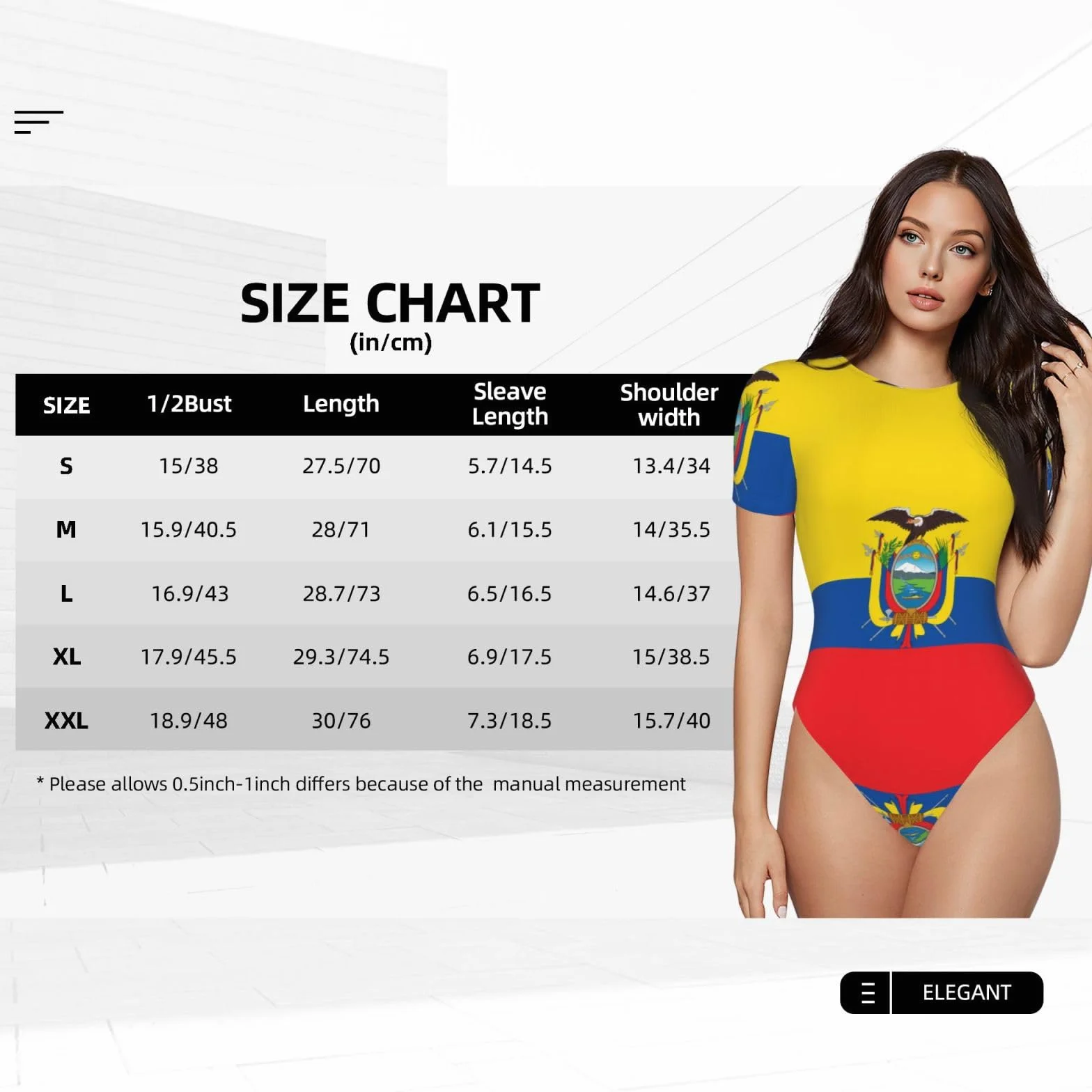 Body estivo da donna con motivo bandiera dell'Ecuador, scollo rotondo, taglie S-XXL