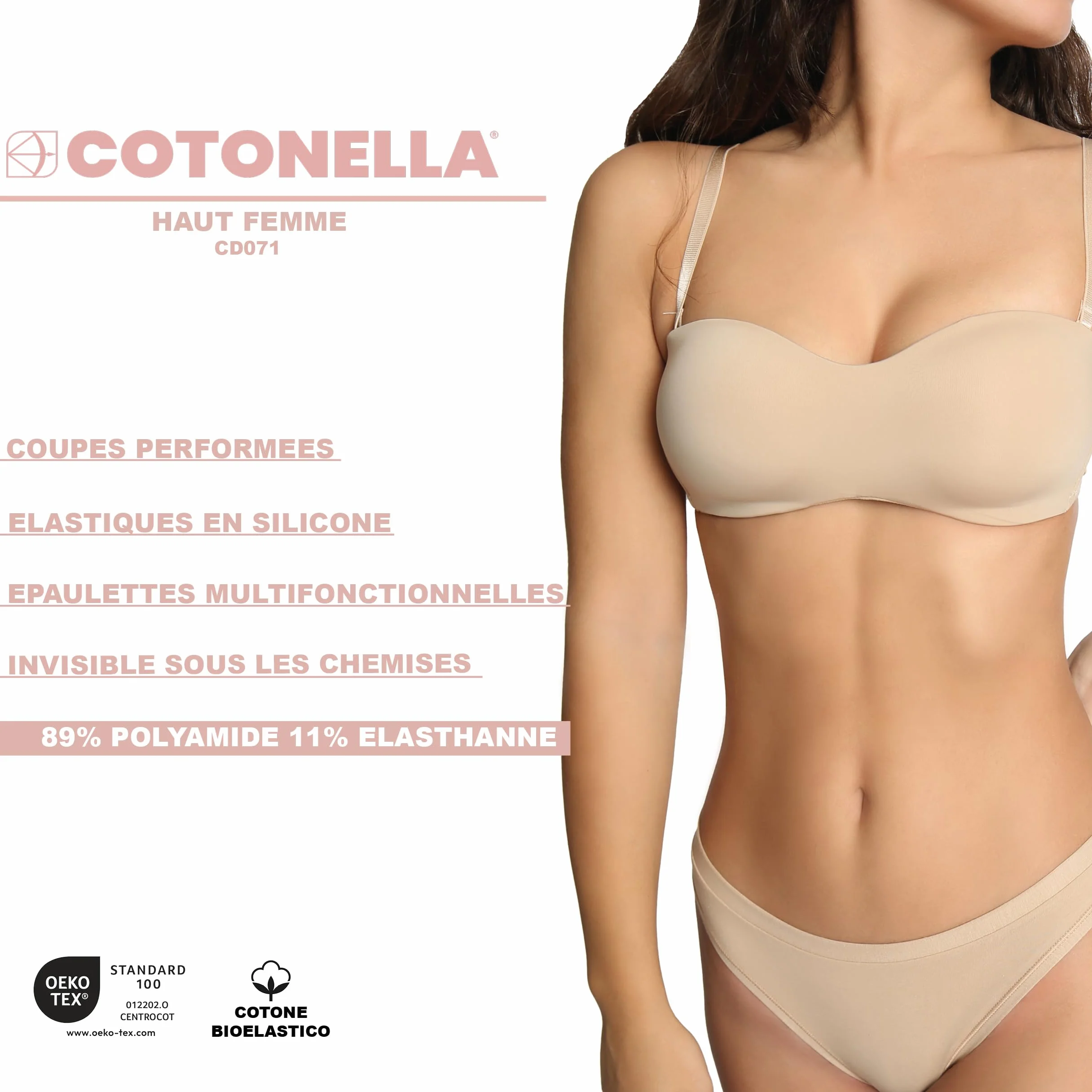 Cotonella Reggiseno a Fascia Simona Morbida Microfibra Imbottito Senza Ferretto Spalline Removibili