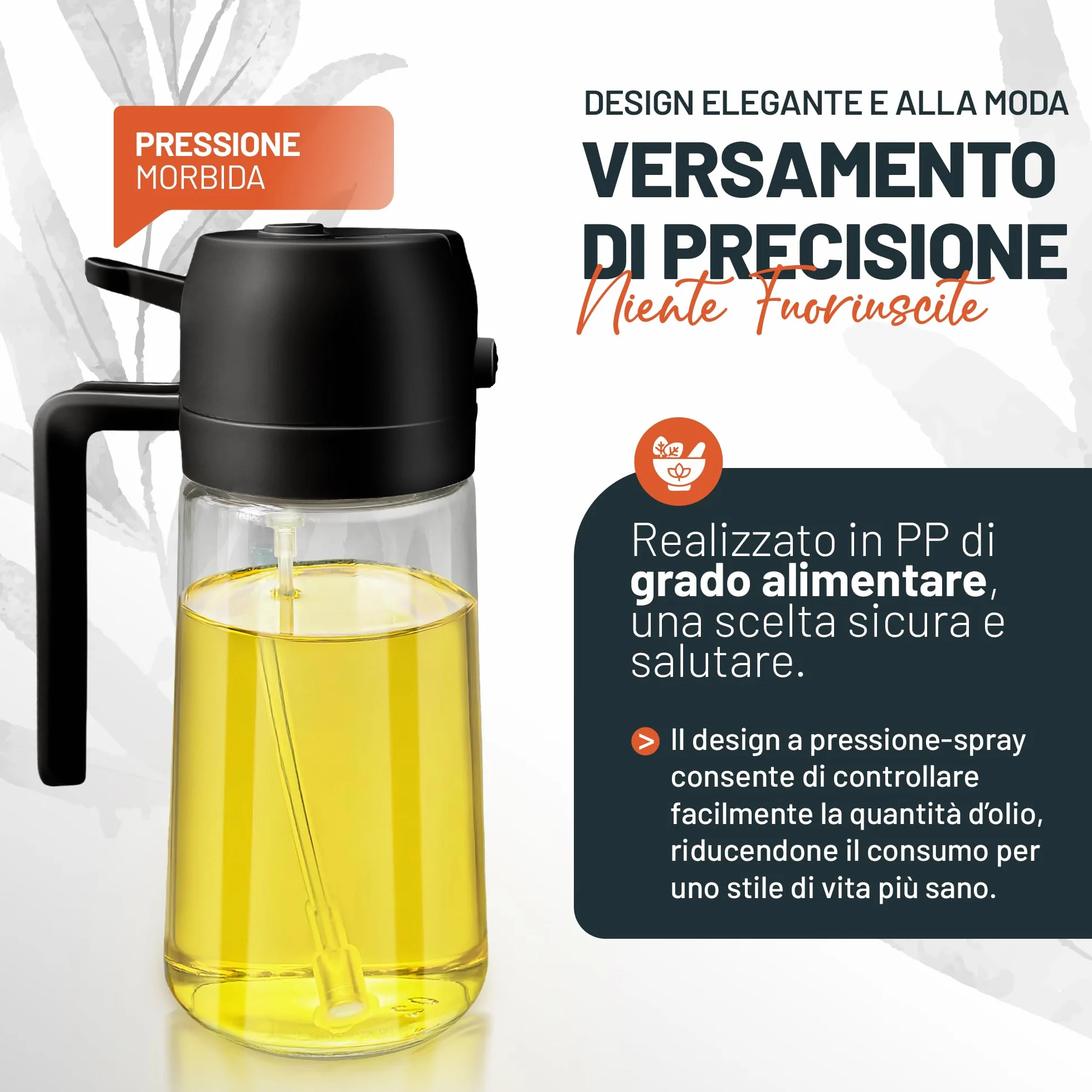 PORTENTUM Spruzzino Olio per Friggitrice Aria 500ml 2 in 1, Bottiglia e Oliera, Accessori Friggitrice Aria Nero