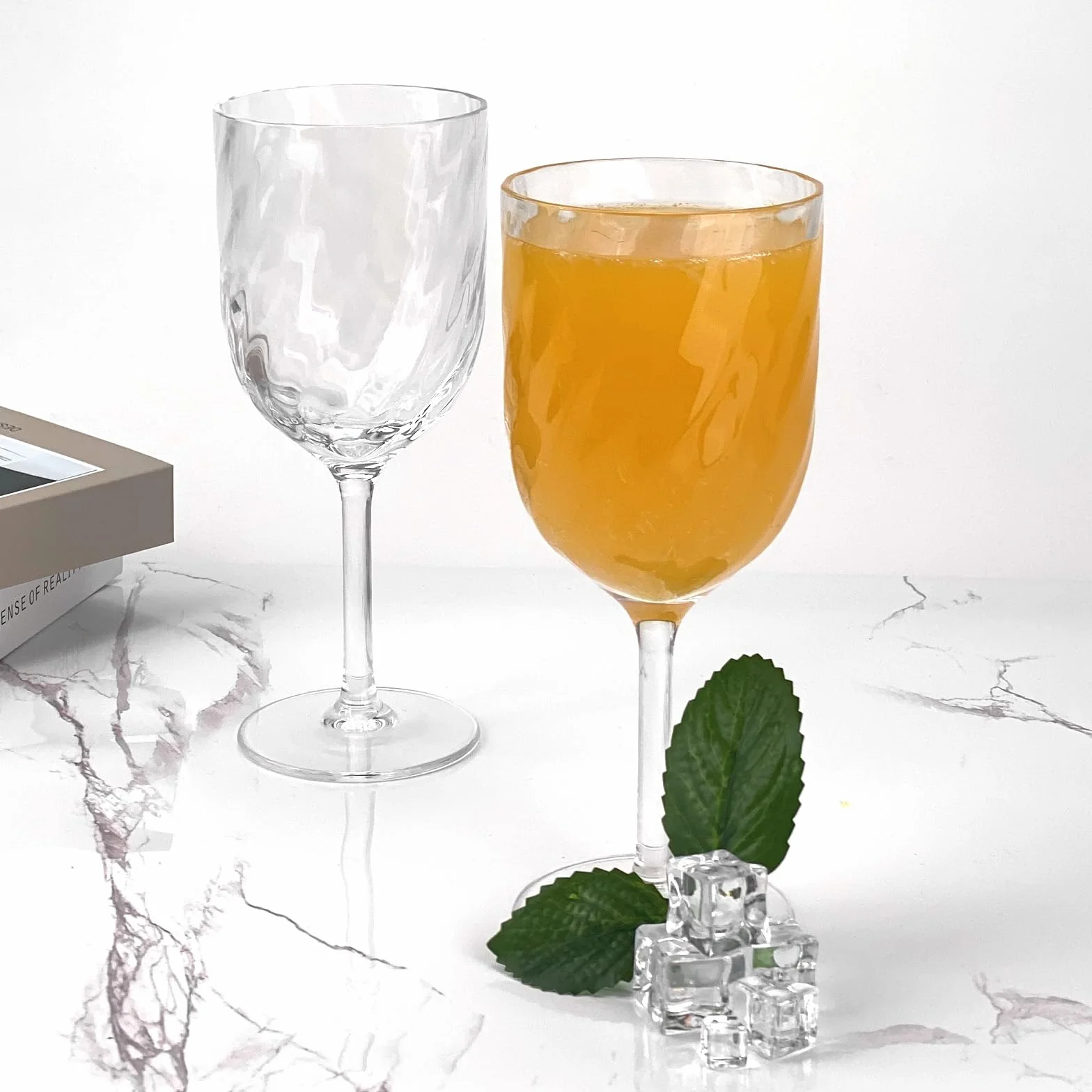 Yalin, set di 6 calici infrangibili in acrilico da 444 ml, impilabili, per vino e acqua. (Trasparente, 444 ml)