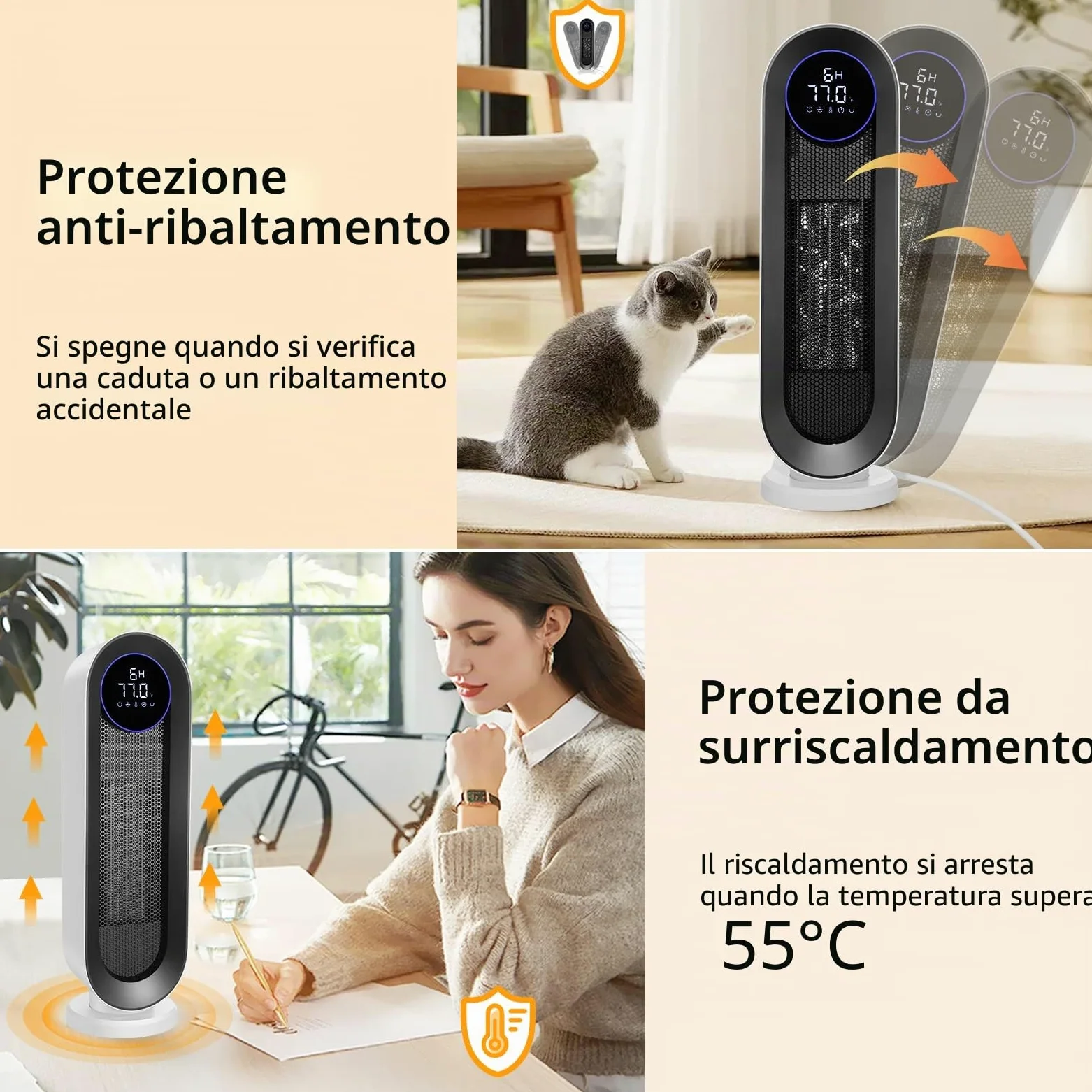 Nictemaw Termoventilatore in ceramica, a risparmio energetico, 2000 W, con termostato, telecomando, 3 modalità, timer 12 ore, oscillazione 100°