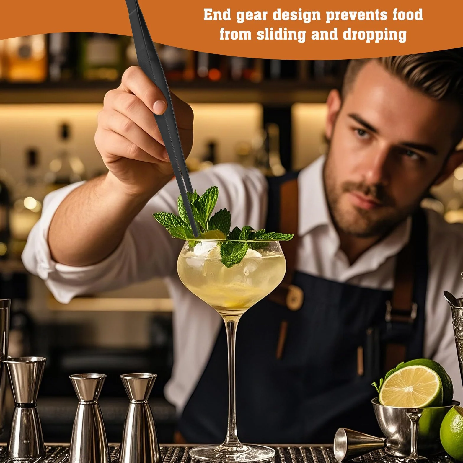Pinze da Cucina in Acciaio Inox 30 cm, Confezione da 2, Utensili Professionali per Griglia, Nero
