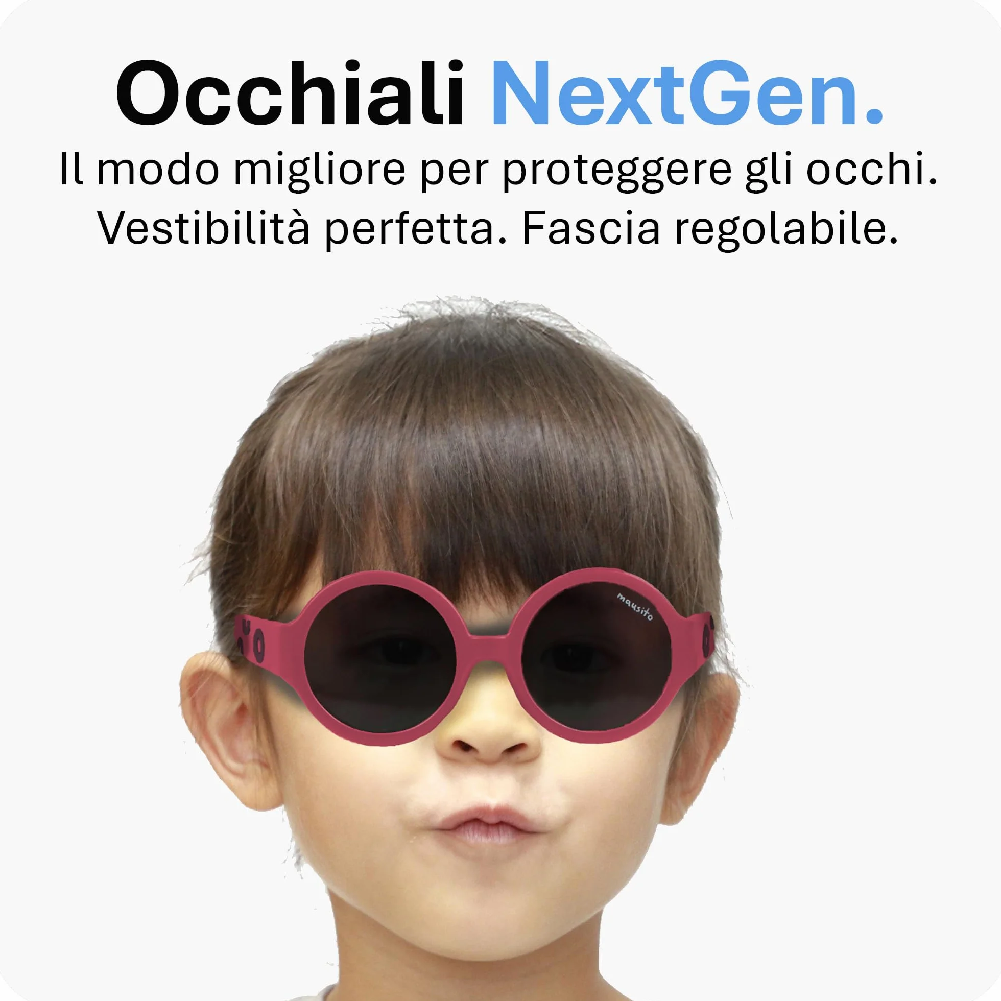 Mausito Occhiali da sole bambini 6-24 mesi 2-5 anni FLESSIBILI 100% PROTEZIONE UV Fascia regolabile rimovibile Senza BPA