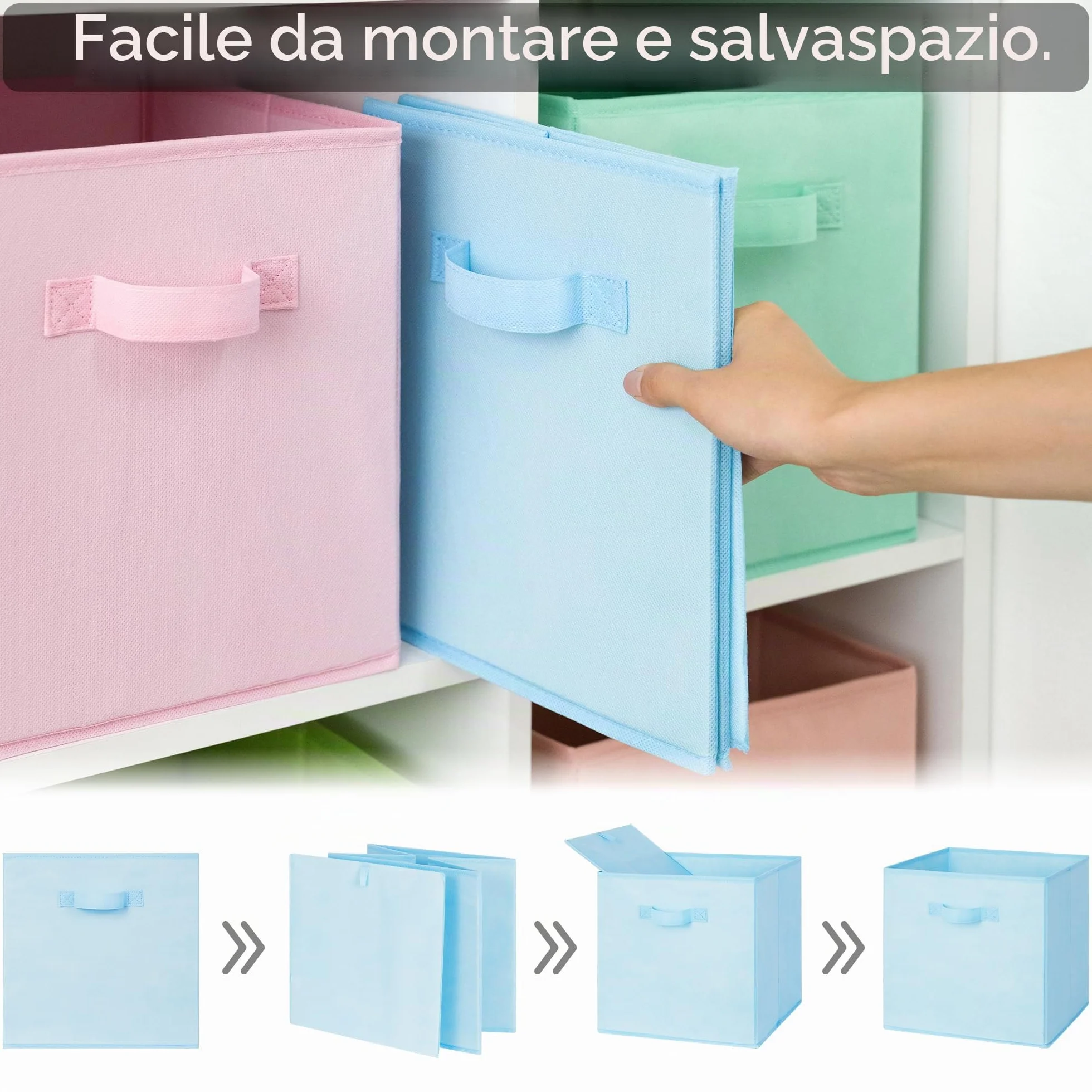 GRANNY SAYS Cubi portaoggetti scaffale, confezione da 6 scatole a cubo in tessuto 27x27x27, scatole quadrate per scaffali, cubi cestini portaoggetti pieghevoli - Colorato