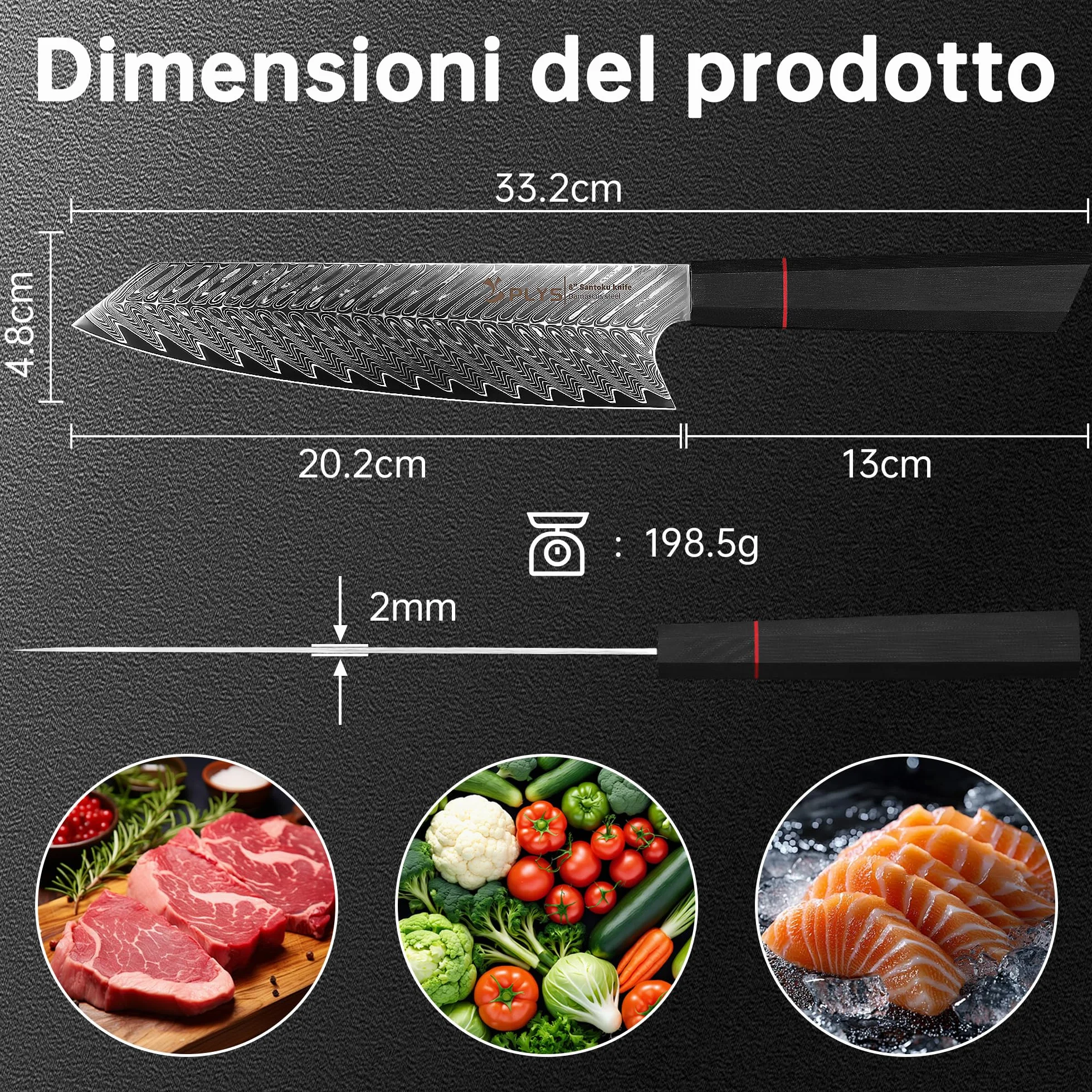 Coltello da Cucina Damasco: Coltello da Chef Kiritsuke 20 cm, Acciaio Damasco 67 Strati, VG10, Manico G10 Ottagonale, Confezione Regalo