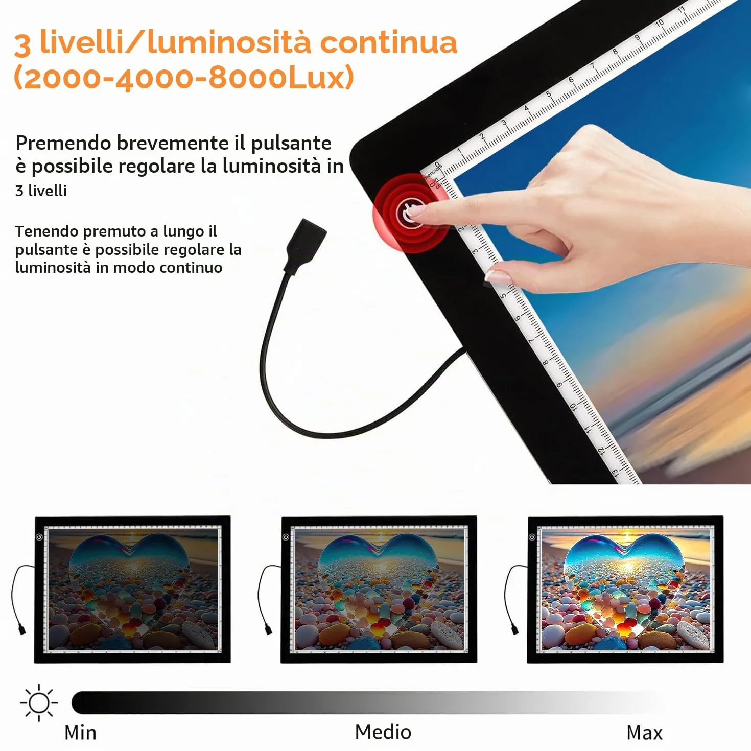 Tavololuminoso Light Pad A3 4800 Lux 5 mm ultra sottile per Diamond Painting dimmerabile