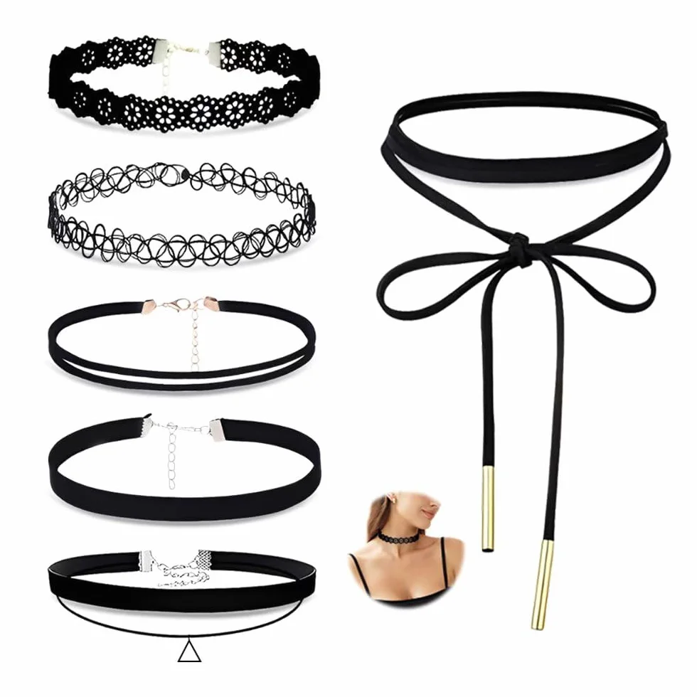 Choker Donna Collana Girocollo Gotica Nera Elegante Halloween Punk Catena a Clavicola 6 Pezzi