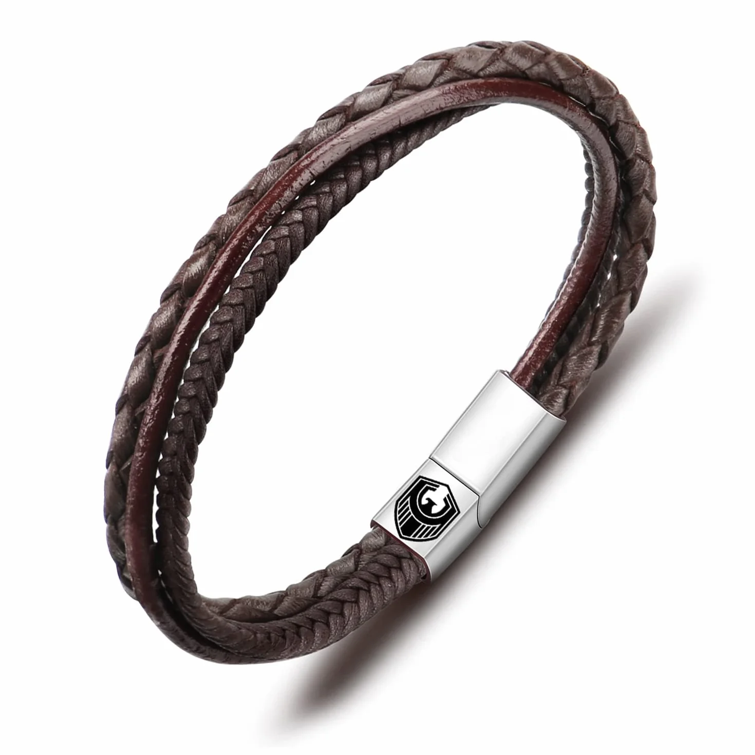 Braccialetto in Pelle Fatto a Mano Uomini con Chiusura Magnetica Acciaio Inossidabile Intrecciato Idea Regali