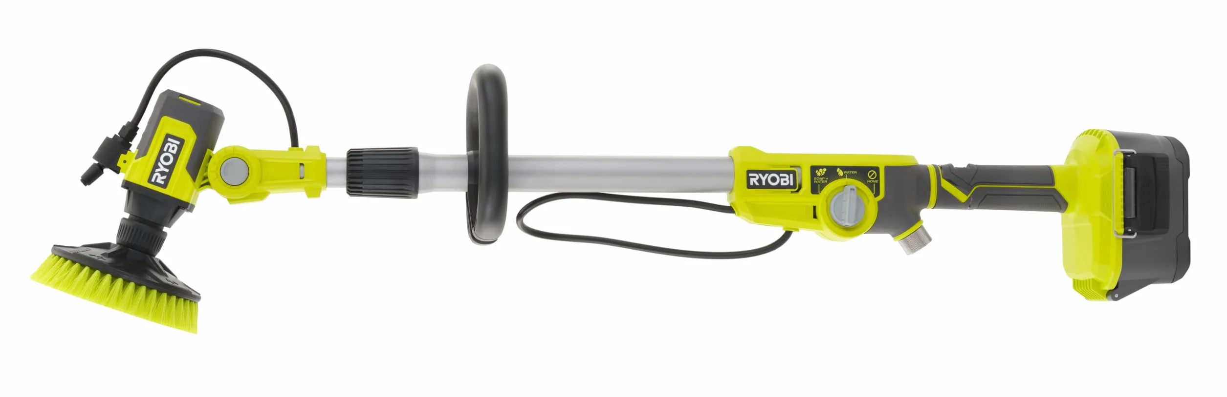 Ryobi RWTS18-0 Spazzola Telescopica con Risciaquo 18V ONE+, Batteria non inclusa, Asta Telescopica da 1.4m, Durata Fino a 167 Minuti, Testina Girevole in 6 Posizioni