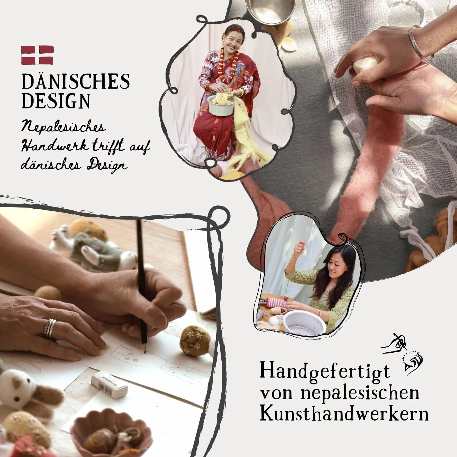 Gry & Sif Fatto a mano e certificato equo e solidale Elegante design danese Grande topo orchestra con tamburo