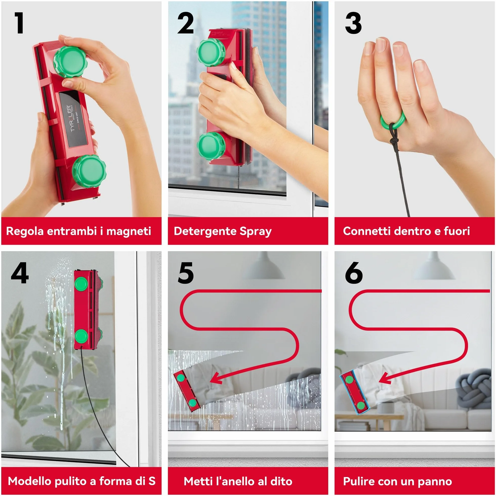 Tyroler Il Glider D-4 Lavavetri Magnetico per Doppio Vetro | Per Vetri Singoli, Doppi o Tripli 2-40mm | Pulisci Vetri Magnetico Doppio Vetro | Pulitore Vetro Magneticos, Lavavetri Finestre Magneticos