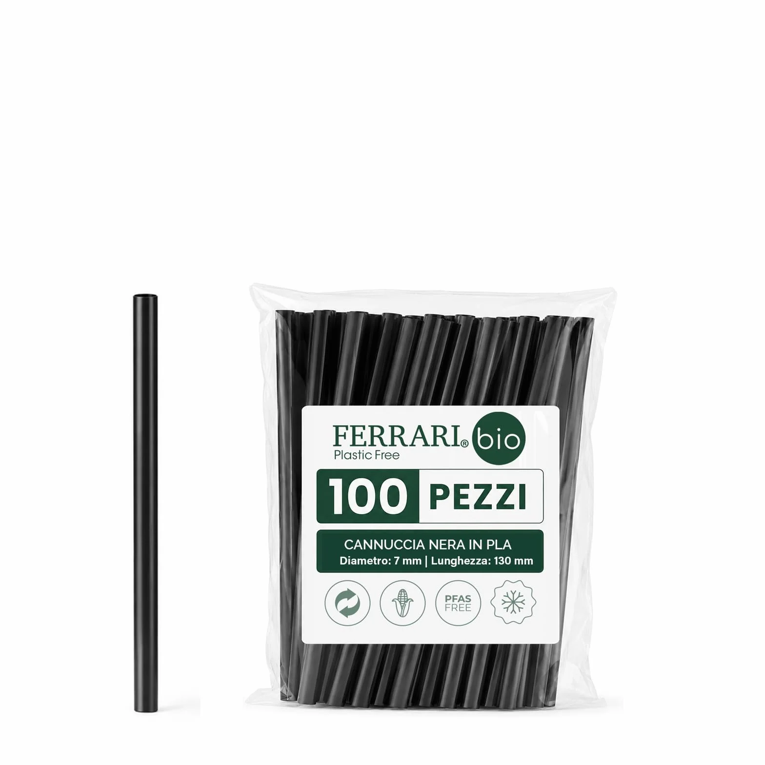 Ferrari Bio | Cannucce Cocktail Nere Compostabili in PLA, 130×7 Mm, 200 Pezzi, Cannucce Usa e Getta Ecologiche per Bar e Ristoranti