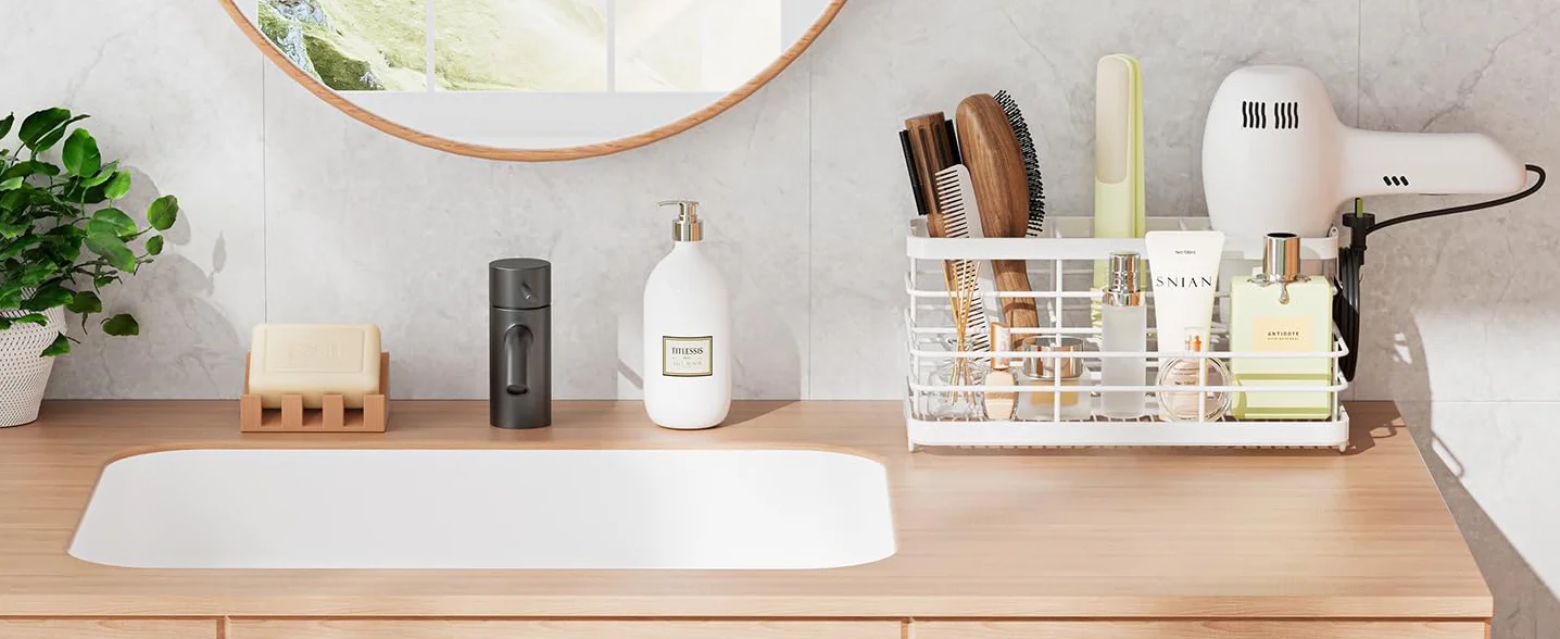 VITVITI Porta Phon Bagno da Muro, Porta asciugacapelli da Parete in Metallo, Senza Foratura Supporto Asciugacapelli, Organizer Bagno piastra per capelli, ferro arricciacapelli (Bianco)
