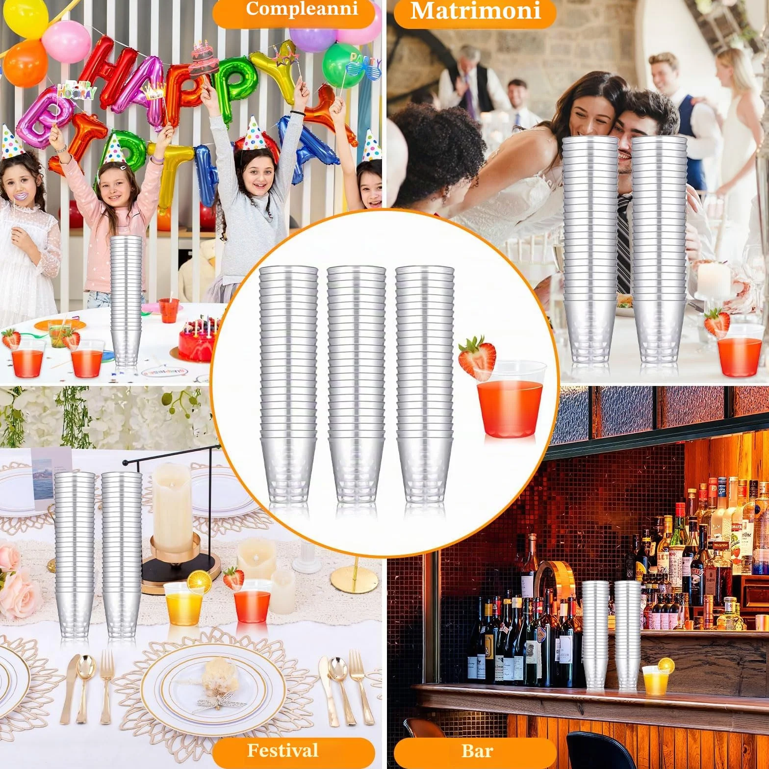 Bicchieri Plastica 30ml Trasparenti Monouso Impilabili Resistenti 200PCS per Feste Bar Matrimoni