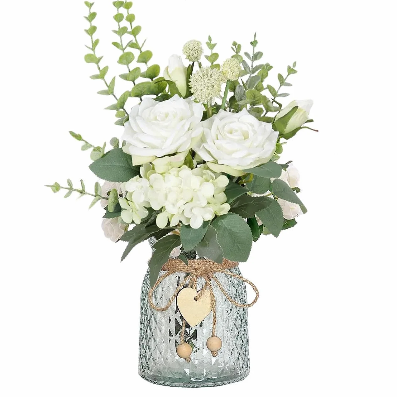 Fiori artificiali con vaso, bouquet di ortensie floreali in finta seta, bouquet di ortensie in vaso, centrotavola per matrimoni, bouquet per feste, ufficio, fattoria, cucina, decorazione per la casa