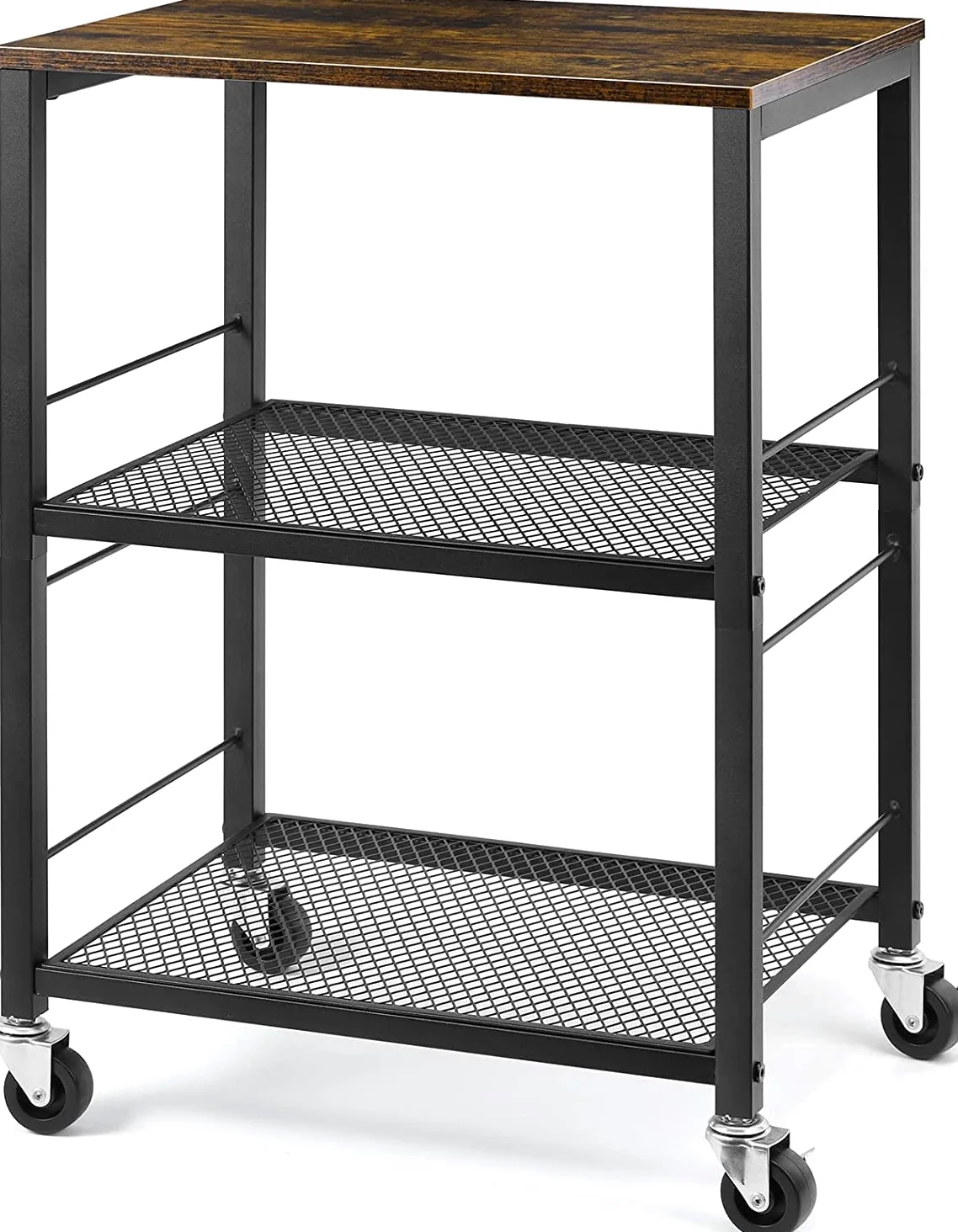 LIANTRAL Carrello con 3 ripiani, carrello da servizio rustico, Robusto scaffale portaoggetti, carrello da cucina, carrello multifunzionale con piano in legno e ruote, carrello da servizio per cucina