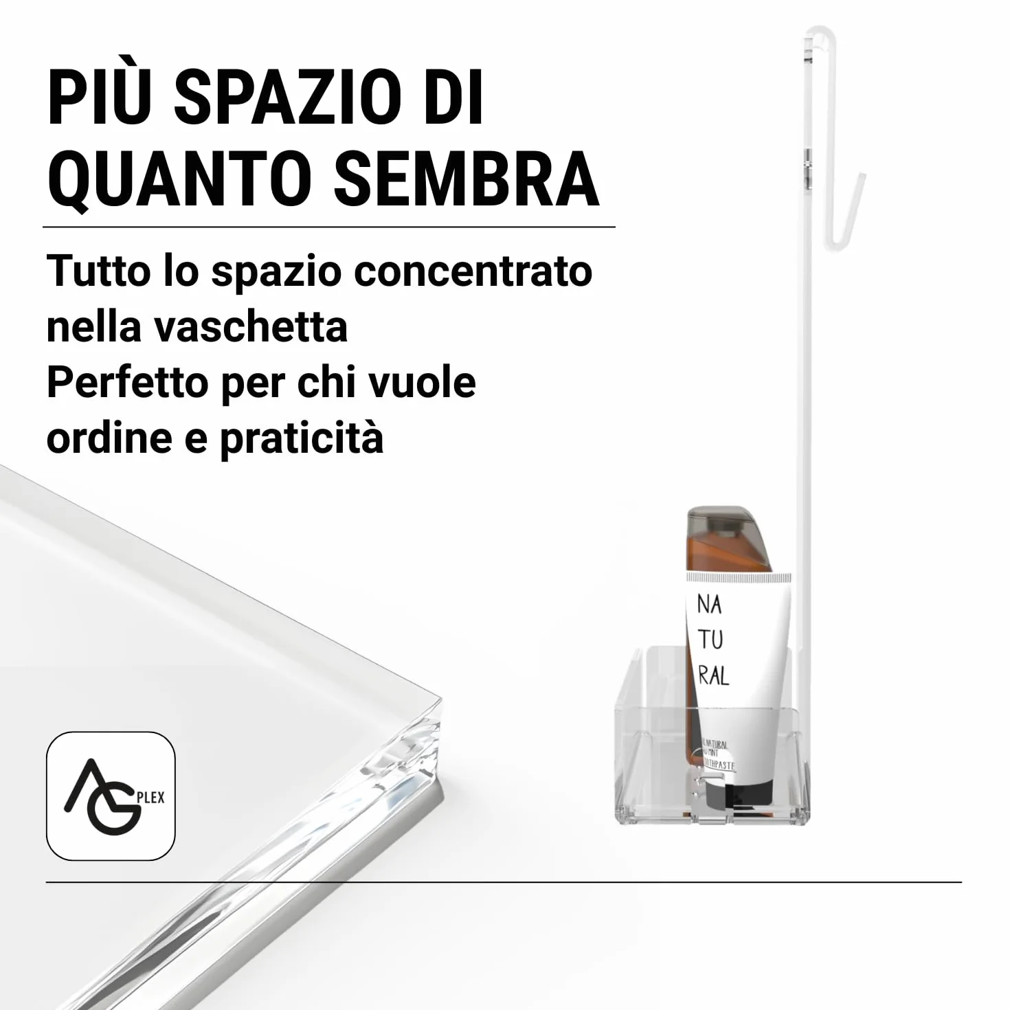 AGPLEX Porta Shampoo Doccia in Vetro Acrilico 24x20xh45 Mensola con Porta Asciugamani Organizer Bagno Made in Italy