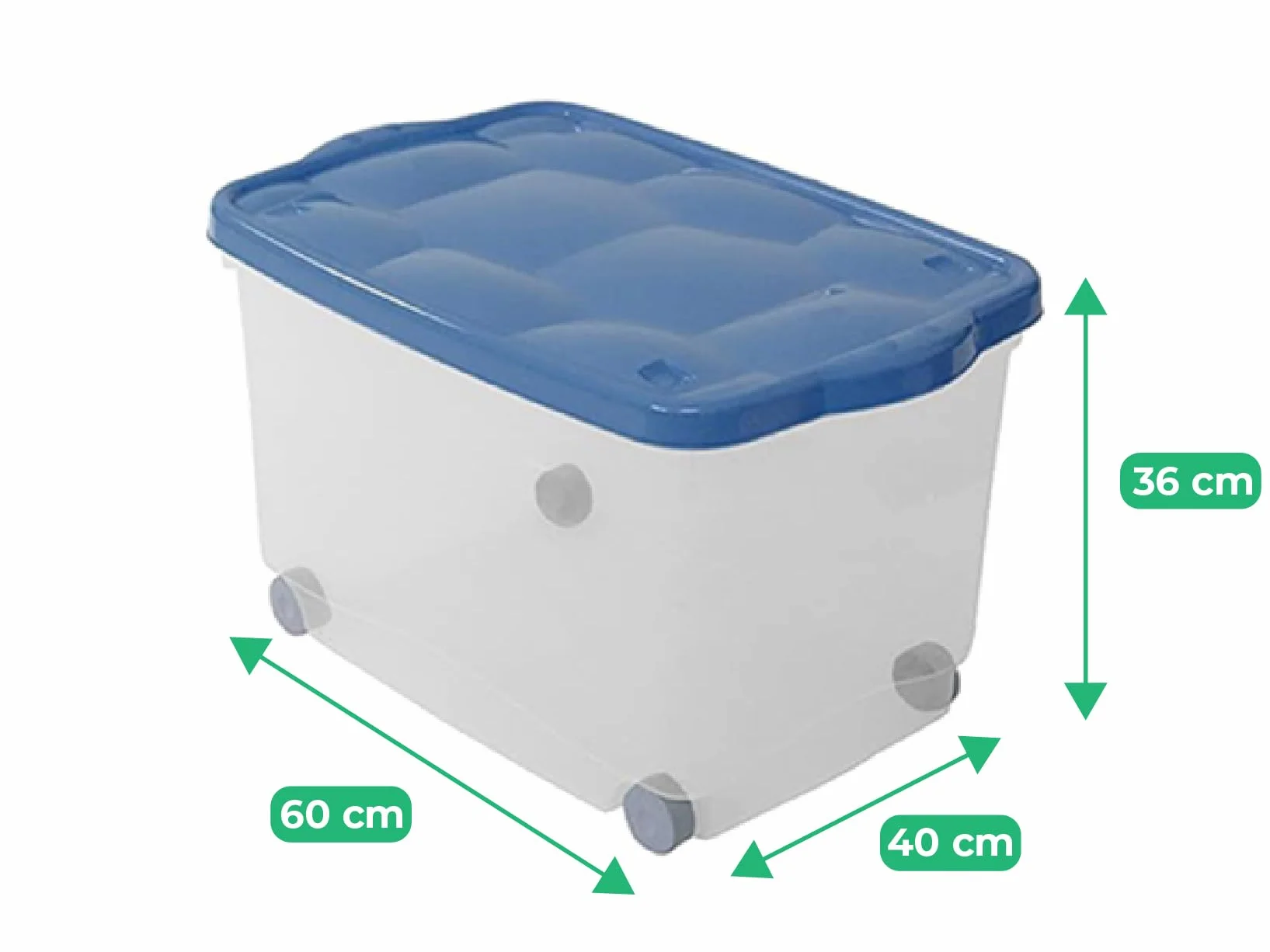 MAURY'S Set 3 Contenitori Multiuso 55L con Ruote e Coperchio Trasparente 60x40x36 cm Organizer