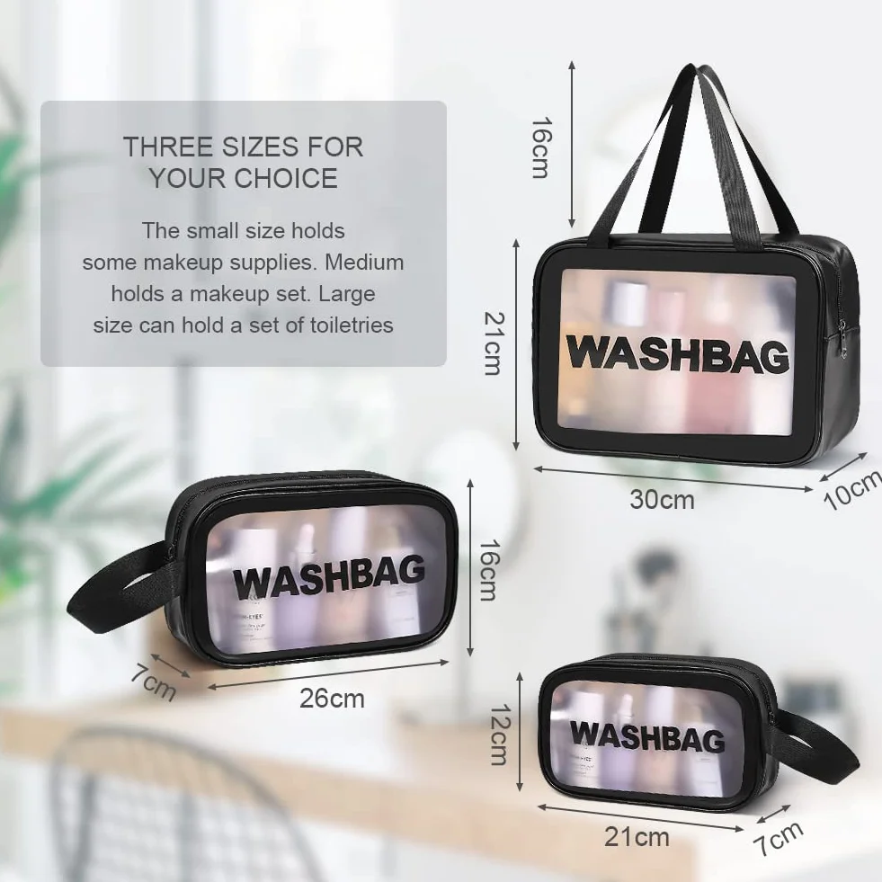 Aucuu Borse Da Toilette Trasparente 3 Pezzi PVC Trousse da Viaggio Impermeabile Borsa Cosmetici Portatile