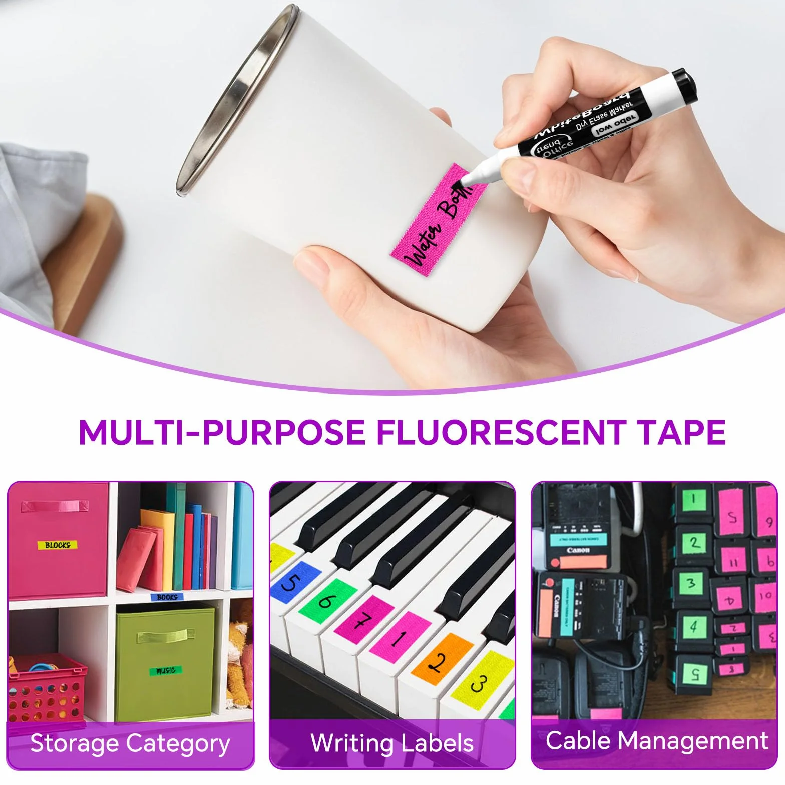 6 rotoli di nastro neon UV fluorescente per luce nera Gaffer Tape, Blacklight Reattivo Bande, Glow in the Dark Tape, per decorazioni di festa, artigianato (15MM*30M)