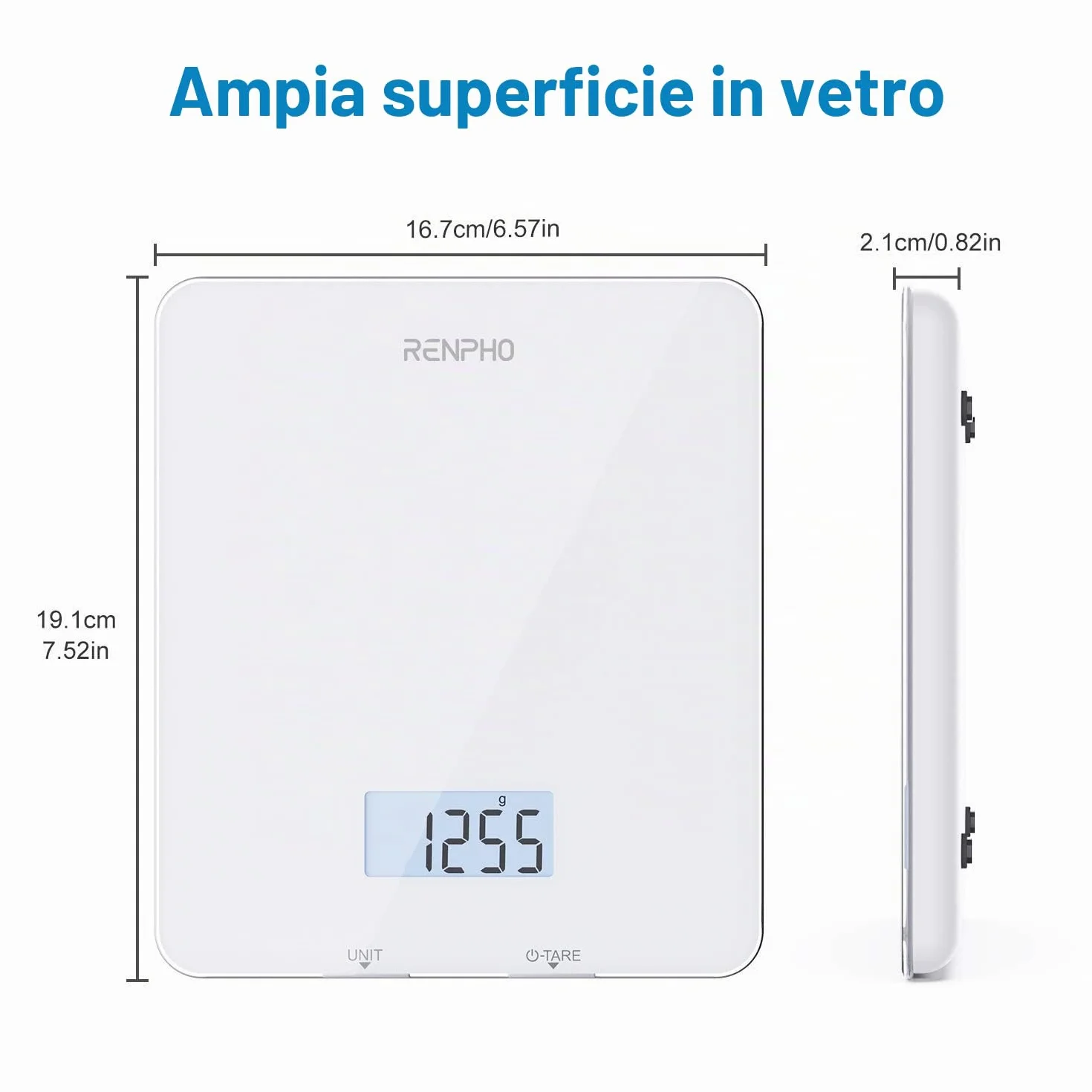 RENPHO Bilancia da Cucina Digitale, Bilancia Elettronica per Alimenti per Cottura e Caffè, Apparecchio Bilancia da Cucina per Keto, Macro, Calorie e Perdita di Peso con App per Smartphone, Bianco