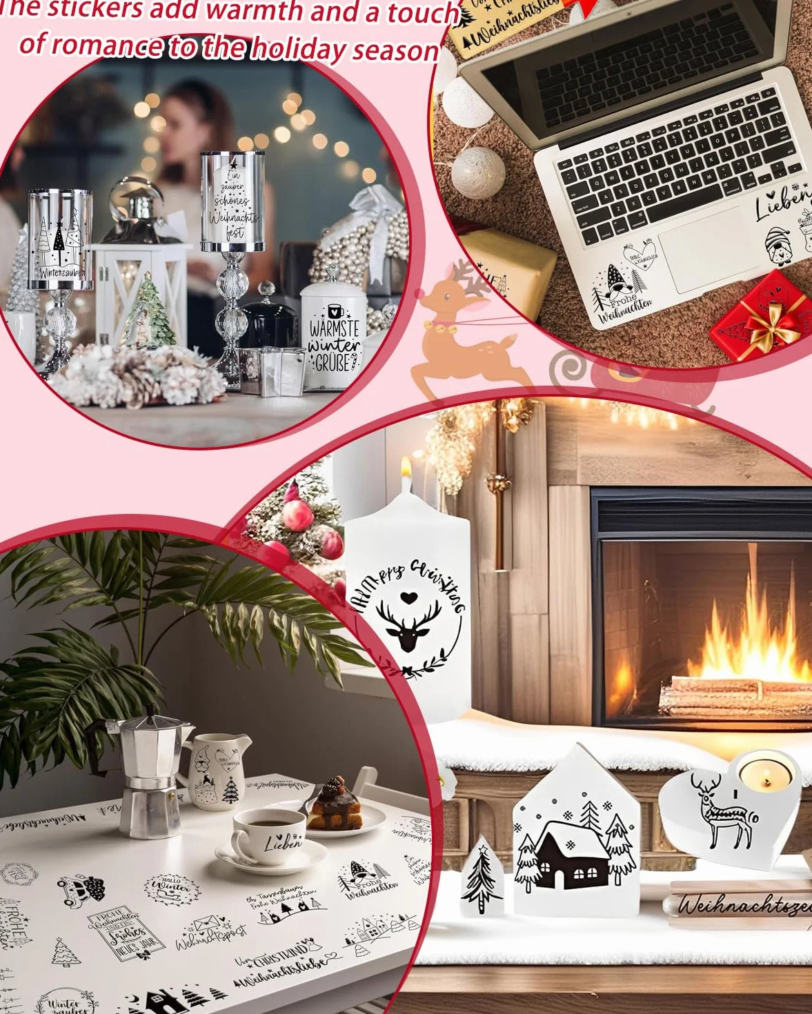 8 fogli francobolli chiari a tema Natale timbri trasparenti in silicone di stile diverso con motivo fiocco di neve albero di Babbo Natale per la fabbricazione(Nero)