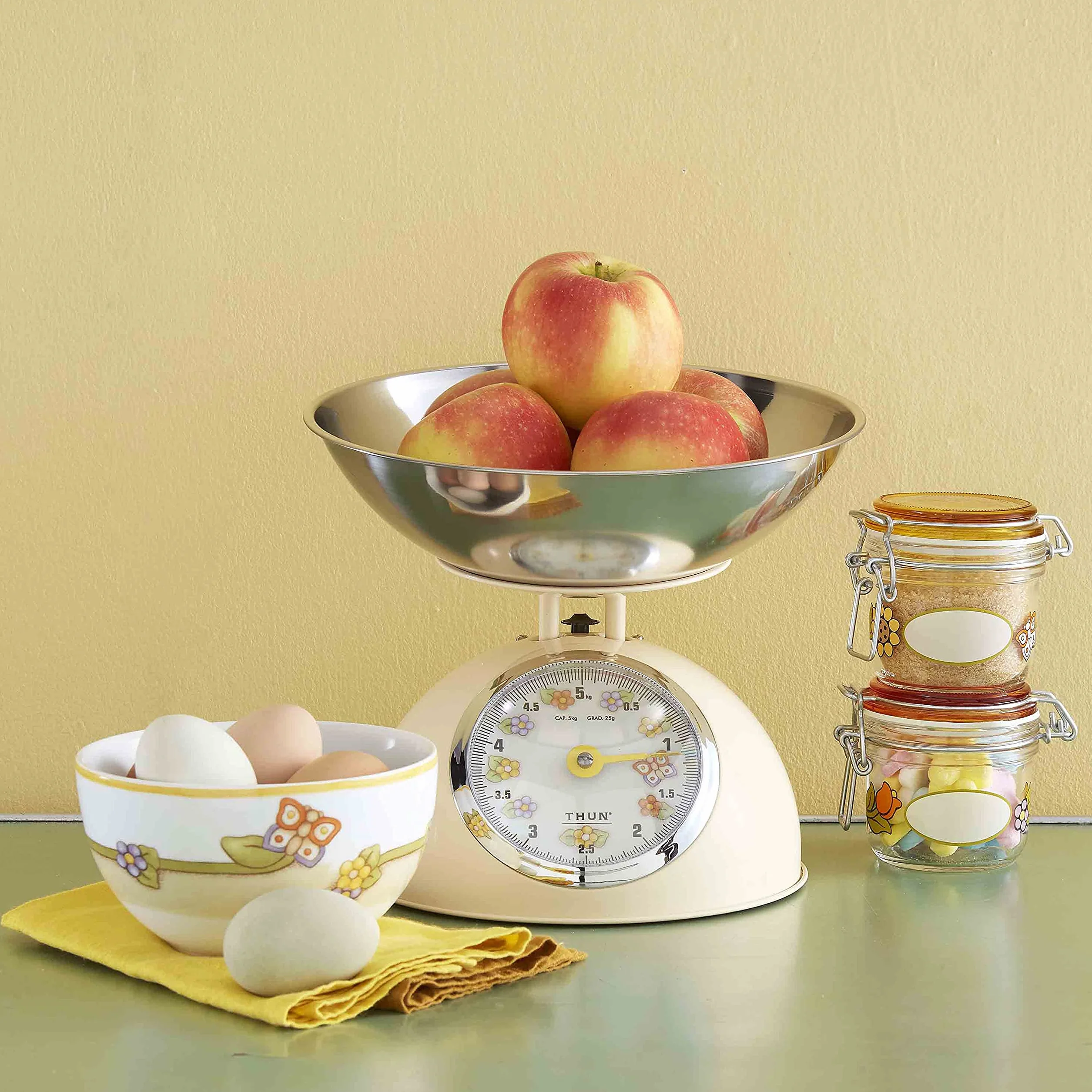 THUN Bilancia Cucina Acciaio Inossidabile Ferro Base h 15 cm Ø 21 cm Piatto Ø24,5 cm h 11 cm