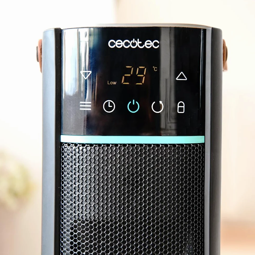 Cecotec Riscaldatore elettrico in ceramica a pedale ReadyWarm 2070 Max Ceramic Rotate Smart. 2000 W, display digitale, controllo touch e telecomando, oscillazione, 3 modalità, termostato, 20 m²
