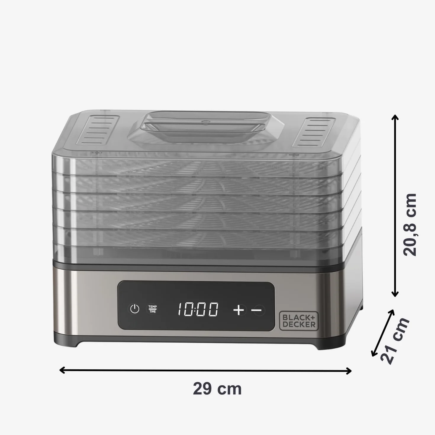 Black+Decker - essiccatore alimentare 400W | 5 vassoi trasparenti 29x21 cm | pannello digitale touch | temperatura regolabile 35-70°C | timer 48h | spegnimento automatico | senza BPA