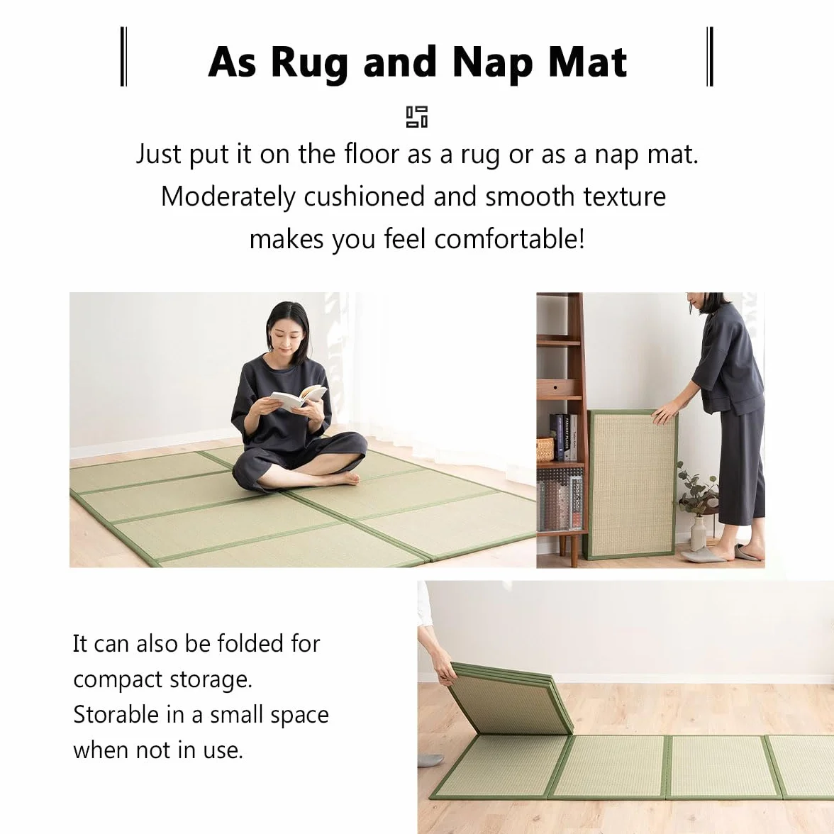EMOOR Tappetino Tatami Giapponese 90 x 200 cm Erba Naturale (Non Tinta), Materasso Igusa Pieghevole Dormire a Terra Materasso Futon Giapponese Meditazione Yoga Zen